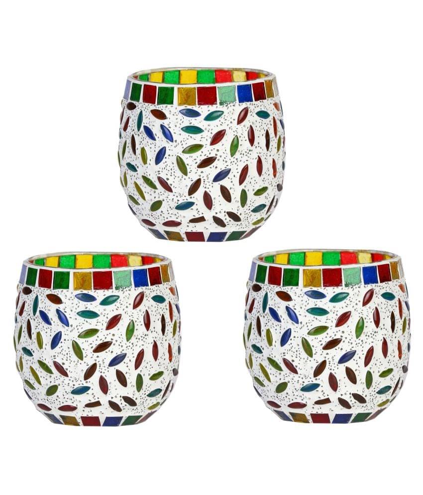 AFAST Multicolour Table Top Glass Tea Light Holder - Pack of 3 AFAST Multicolour Table Top Glass Tea Light Holder - Pack of 3
