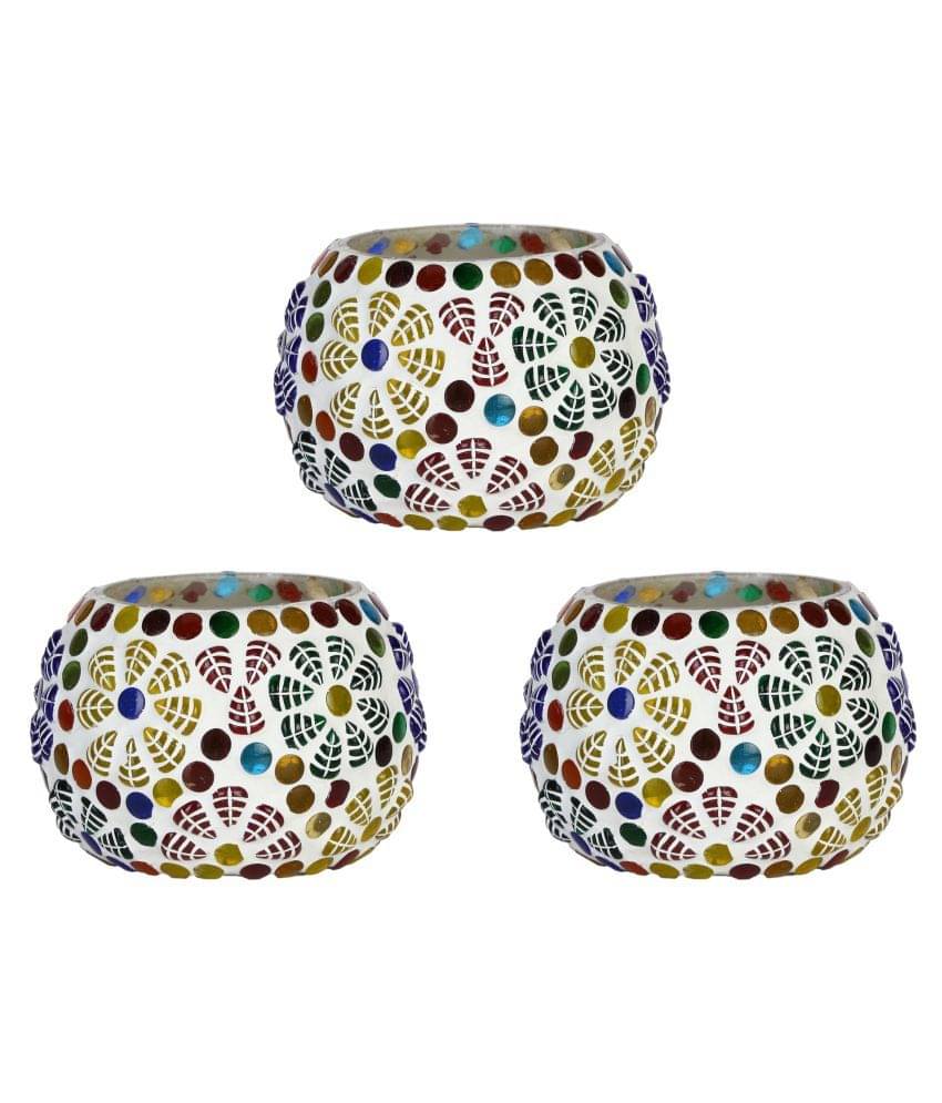 AFAST Multicolour Table Top Glass Tea Light Holder - Pack of 3 AFAST Multicolour Table Top Glass Tea Light Holder - Pack of 3