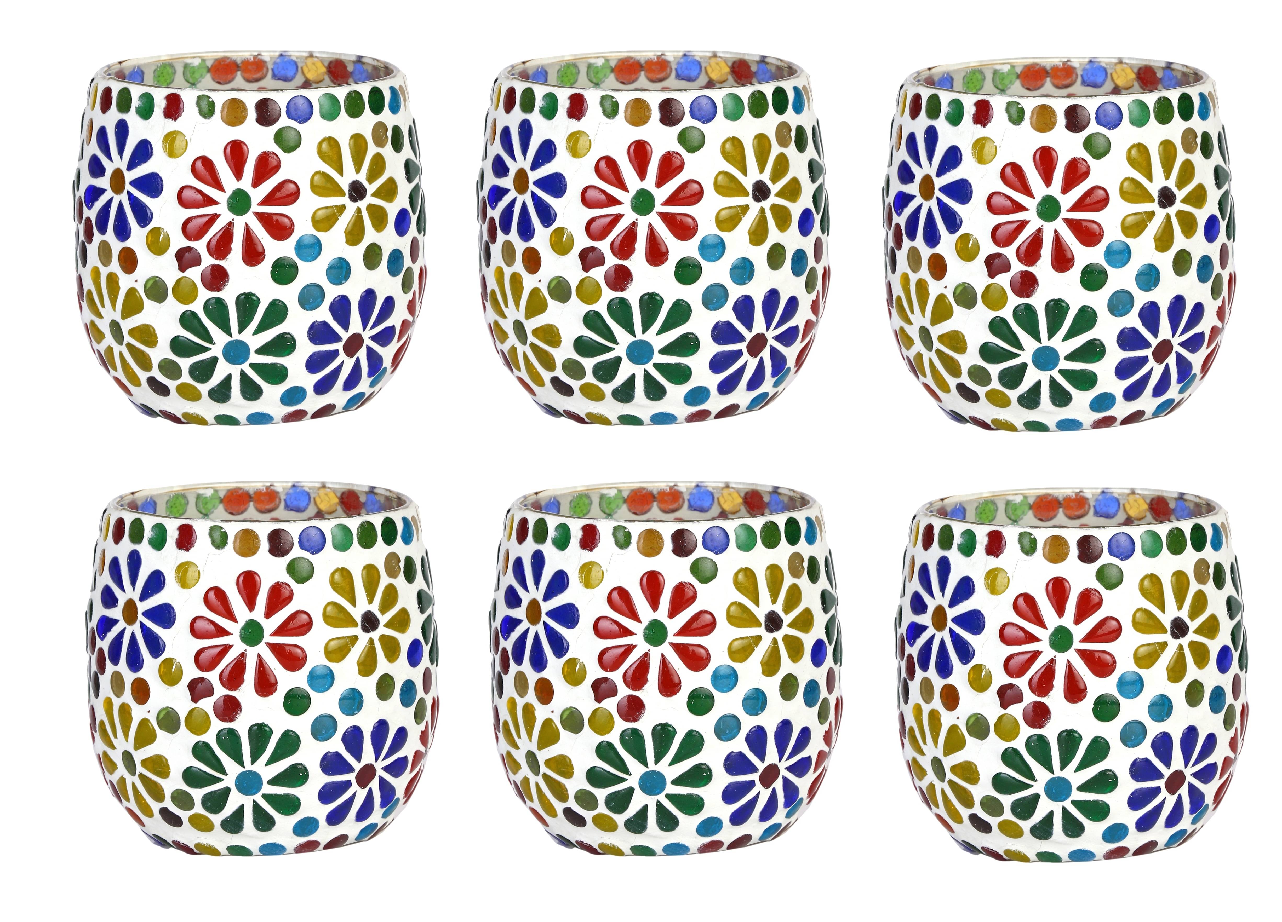 AFAST Multicolour Table Top Glass Tea Light Holder - Pack of 6 AFAST Multicolour Table Top Glass Tea Light Holder - Pack of 6