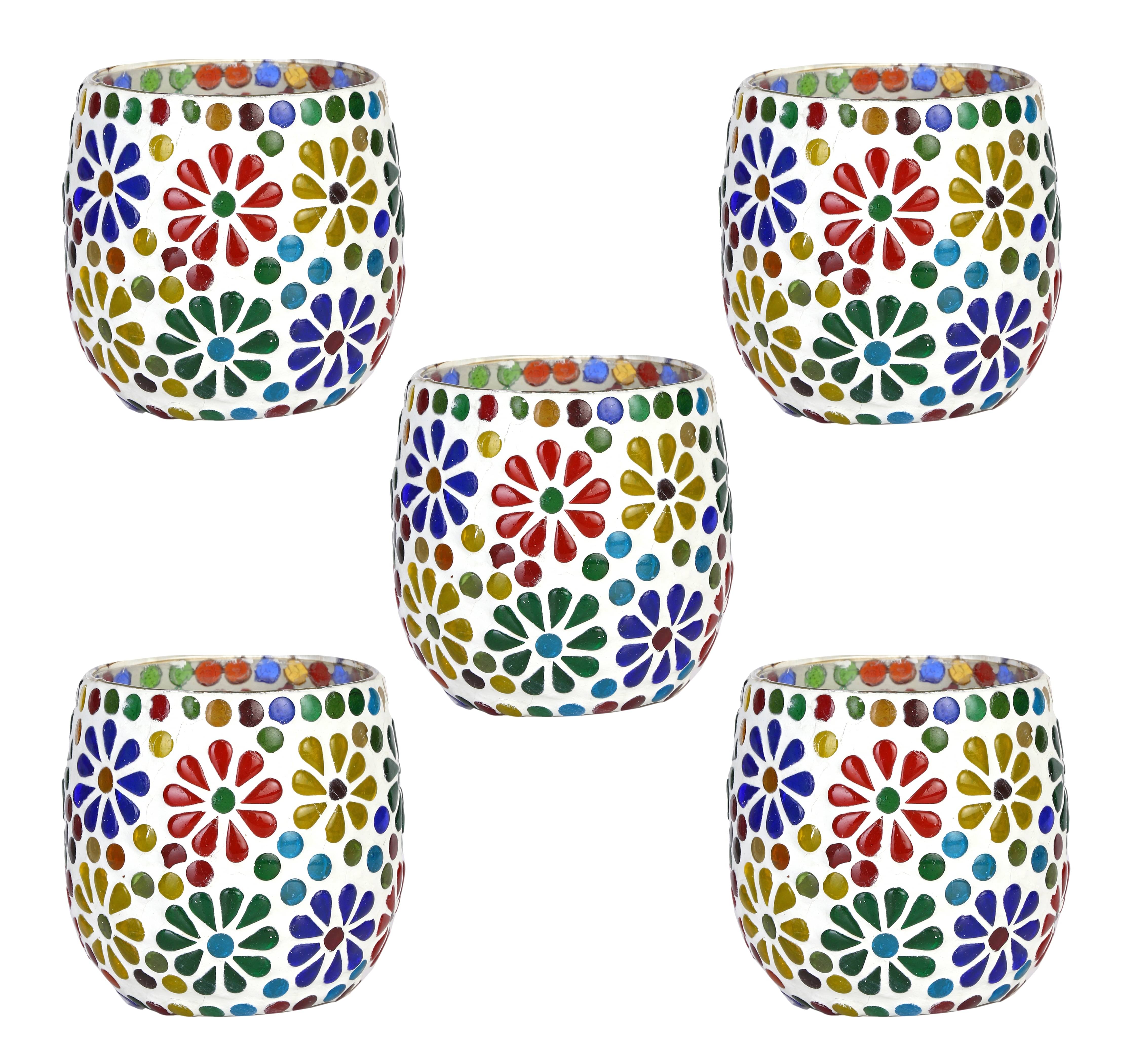     			AFAST Multicolour Table Top Glass Tea Light Holder - Pack of 5