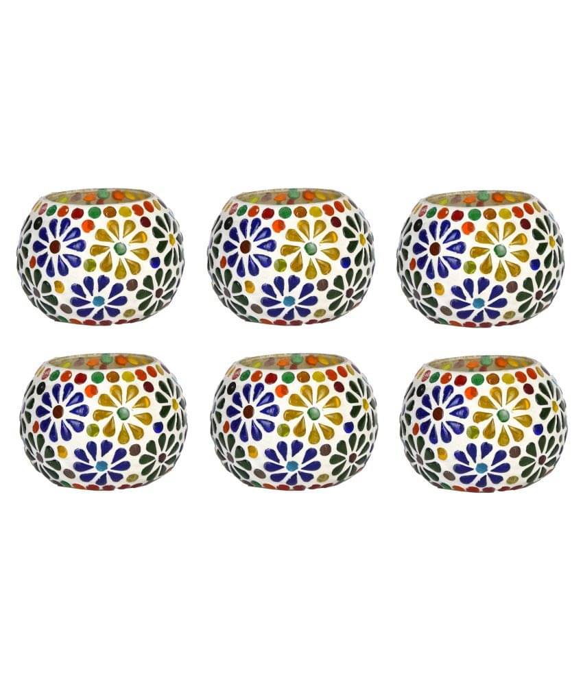 AFAST Multicolour Table Top Glass Tea Light Holder - Pack of 6 AFAST Multicolour Table Top Glass Tea Light Holder - Pack of 6