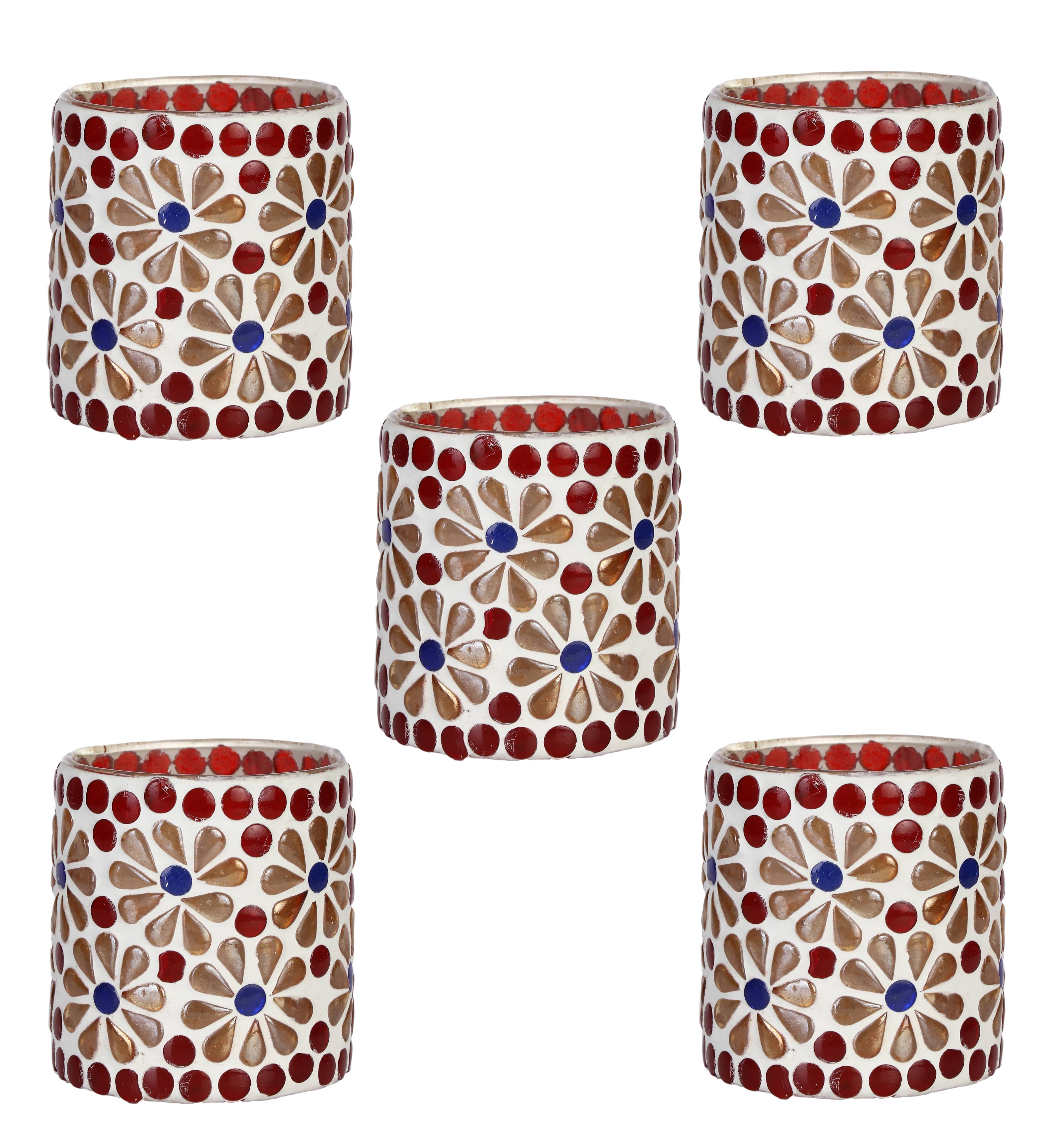     			AFAST Multicolour Table Top Glass Tea Light Holder - Pack of 5