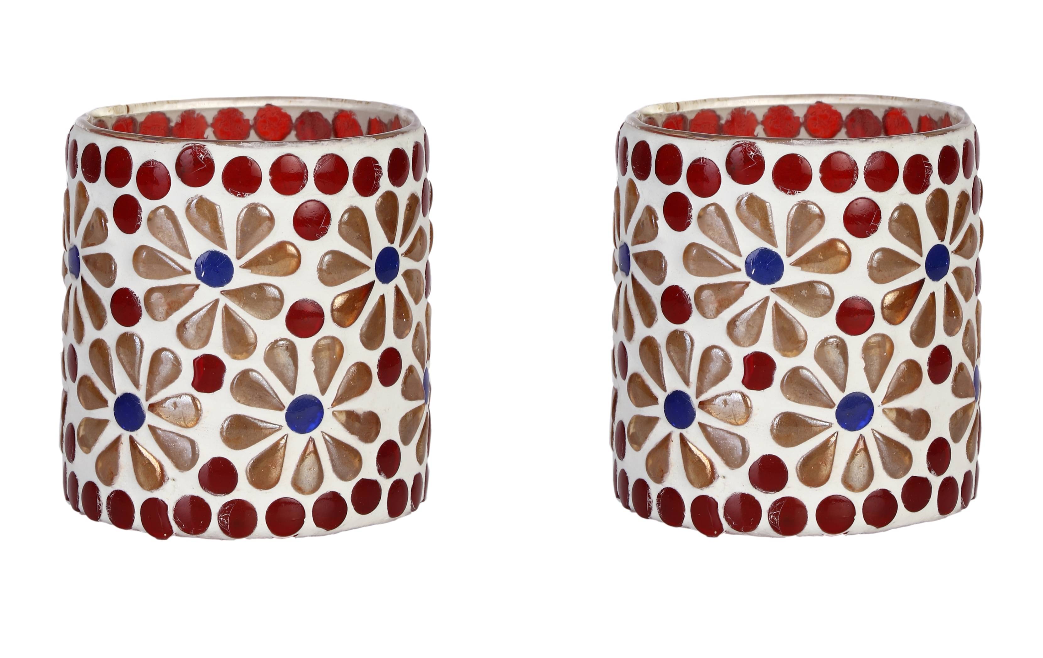 AFAST Multicolour Table Top Glass Tea Light Holder - Pack of 2 AFAST Multicolour Table Top Glass Tea Light Holder - Pack of 2