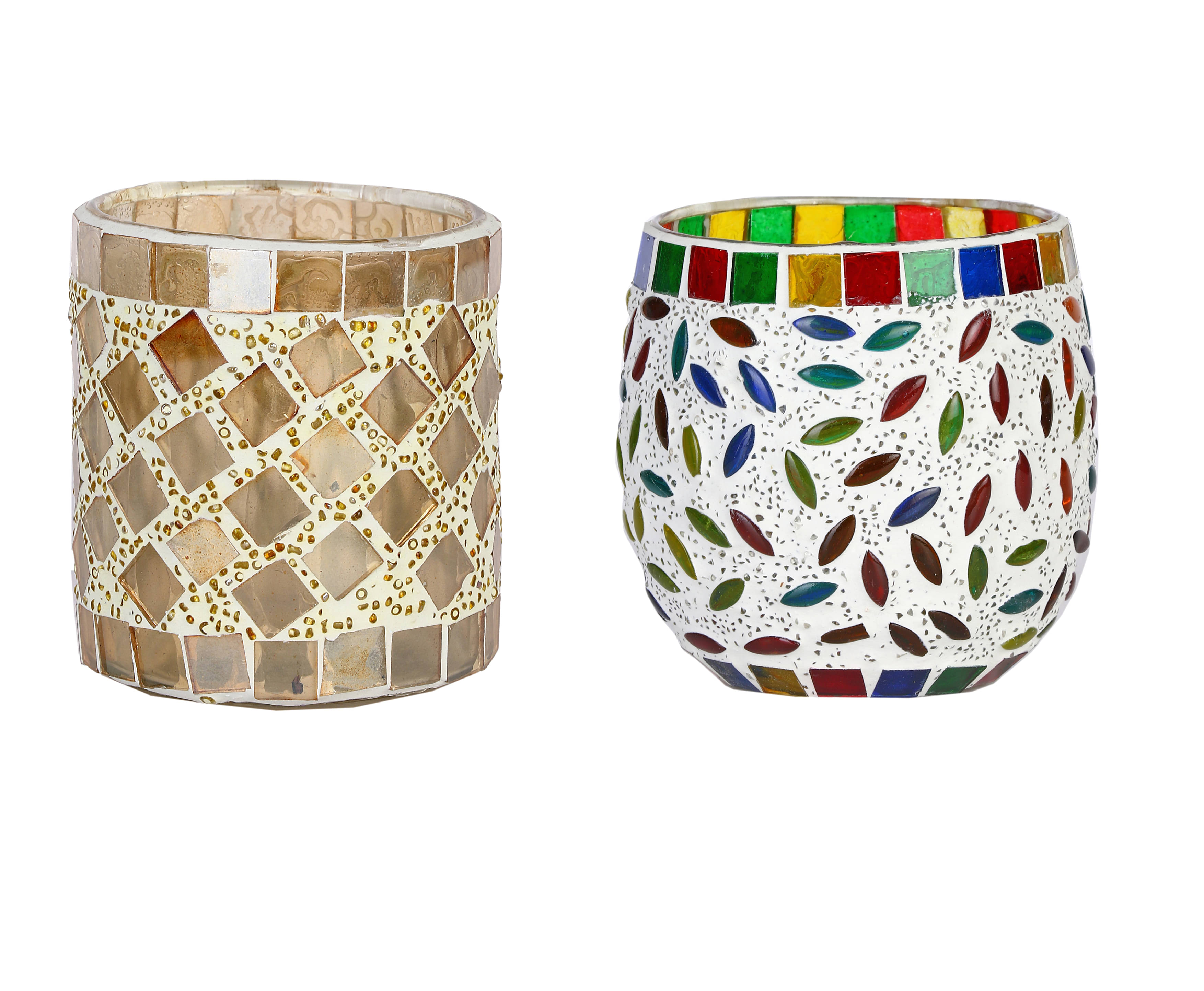     			AFAST Multicolour Table Top Glass Tea Light Holder - Pack of 2