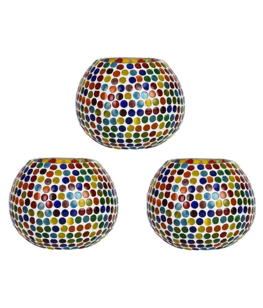 AFAST Multicolour Table Top Glass Tea Light Holder - Pack of 3 AFAST Multicolour Table Top Glass Tea Light Holder - Pack of 3