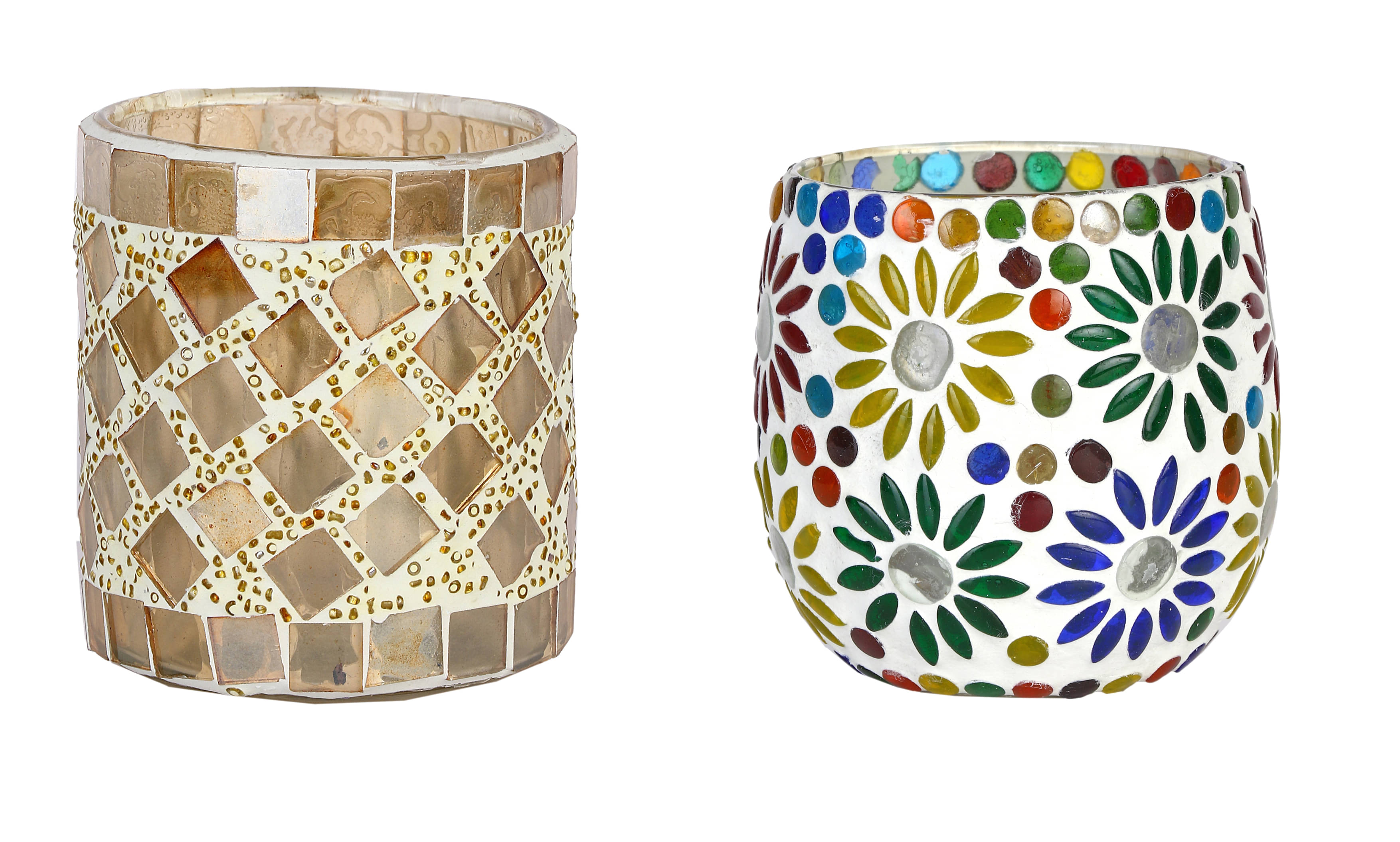 AFAST Multicolour Table Top Glass Tea Light Holder - Pack of 2 AFAST Multicolour Table Top Glass Tea Light Holder - Pack of 2