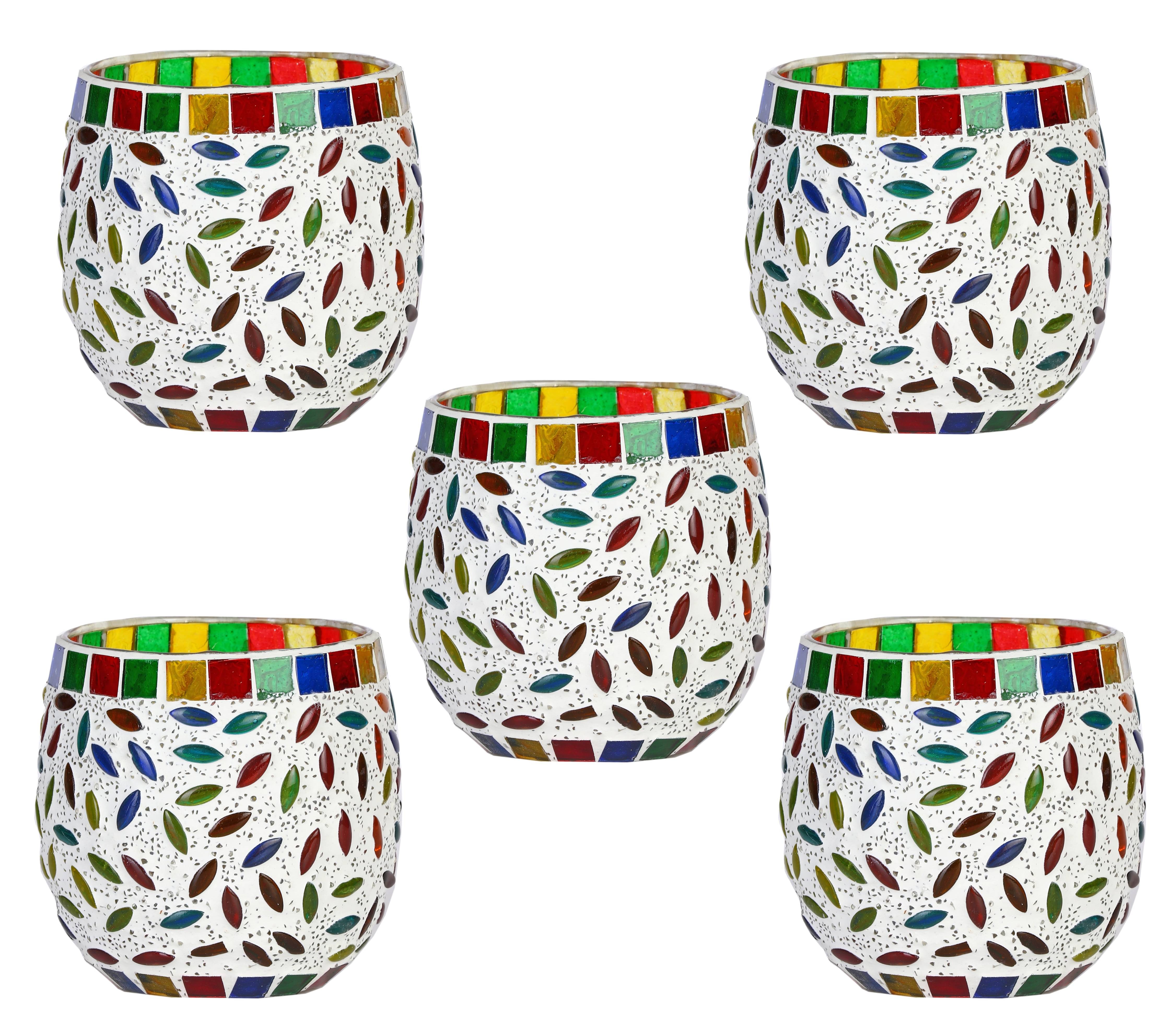 AFAST Multicolour Table Top Glass Tea Light Holder - Pack of 5 AFAST Multicolour Table Top Glass Tea Light Holder - Pack of 5
