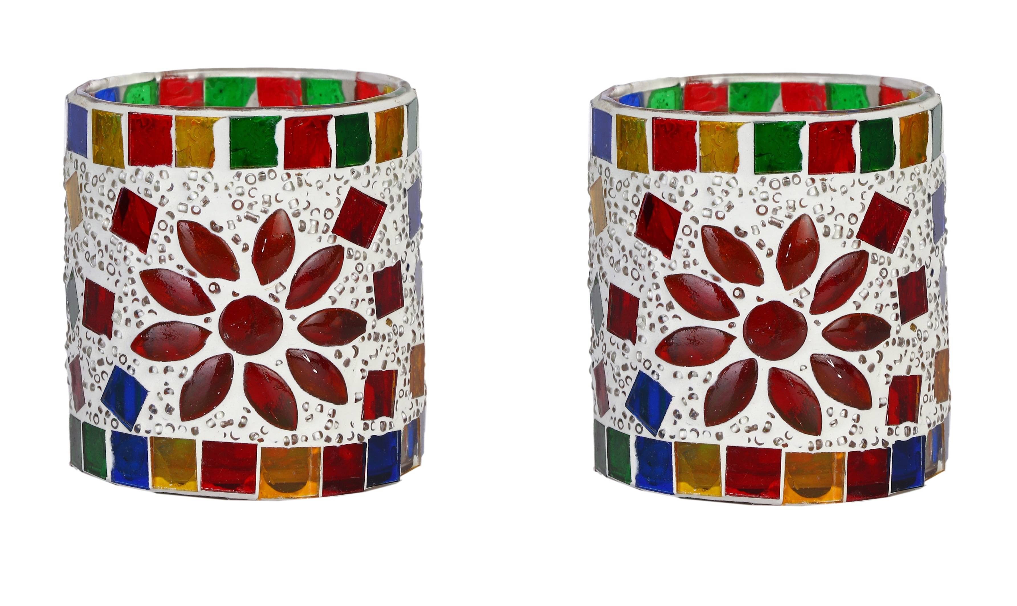     			AFAST Multicolour Table Top Glass Tea Light Holder - Pack of 2