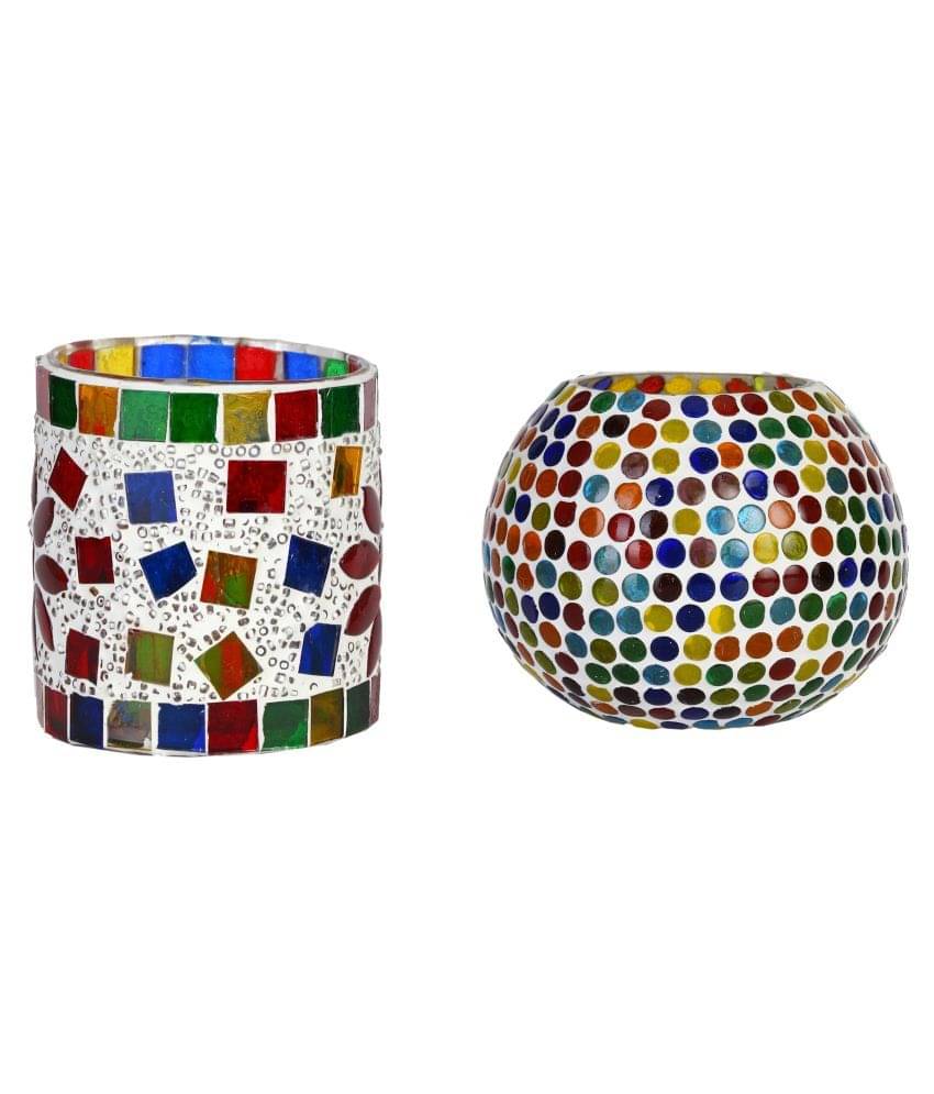     			AFAST Multicolour Table Top Glass Tea Light Holder - Pack of 2