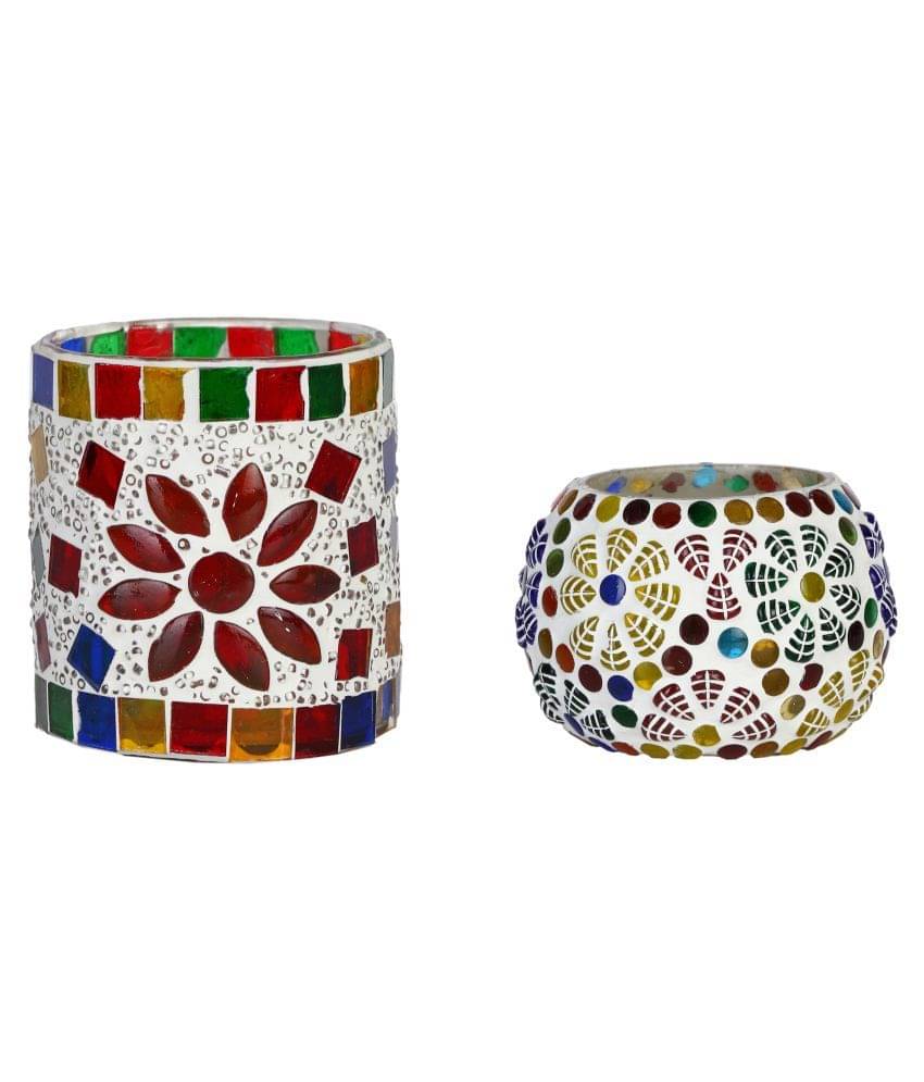     			AFAST Multicolour Table Top Glass Tea Light Holder - Pack of 2