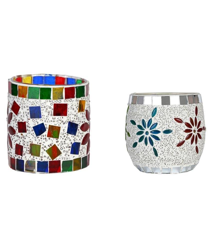     			AFAST Multicolour Table Top Glass Tea Light Holder - Pack of 2