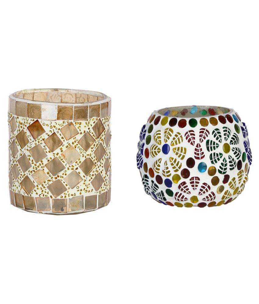     			AFAST Multicolour Table Top Glass Tea Light Holder - Pack of 2