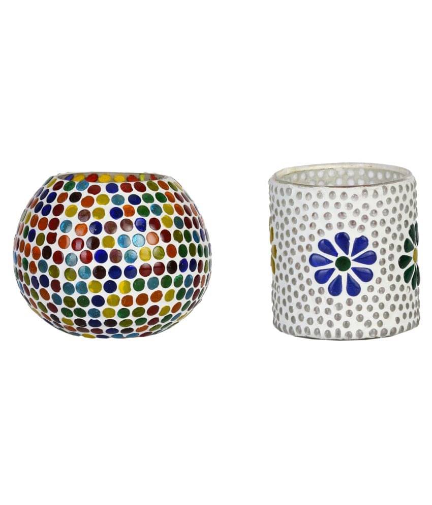 AFAST Multicolour Table Top Glass Tea Light Holder - Pack of 2 AFAST Multicolour Table Top Glass Tea Light Holder - Pack of 2