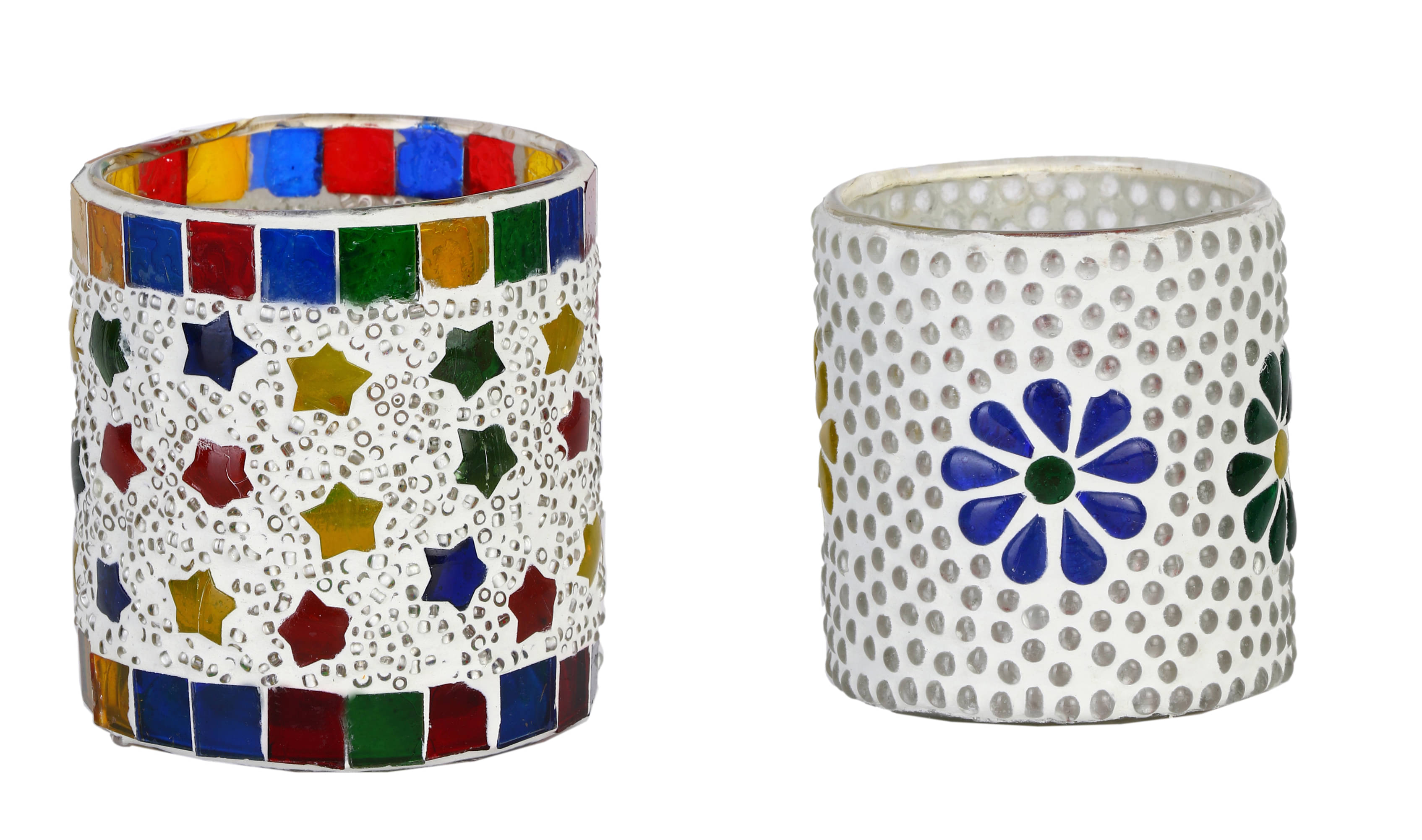 AFAST Multicolour Table Top Glass Tea Light Holder - Pack of 2 AFAST Multicolour Table Top Glass Tea Light Holder - Pack of 2