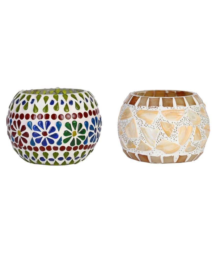     			AFAST Multicolour Table Top Glass Tea Light Holder - Pack of 2