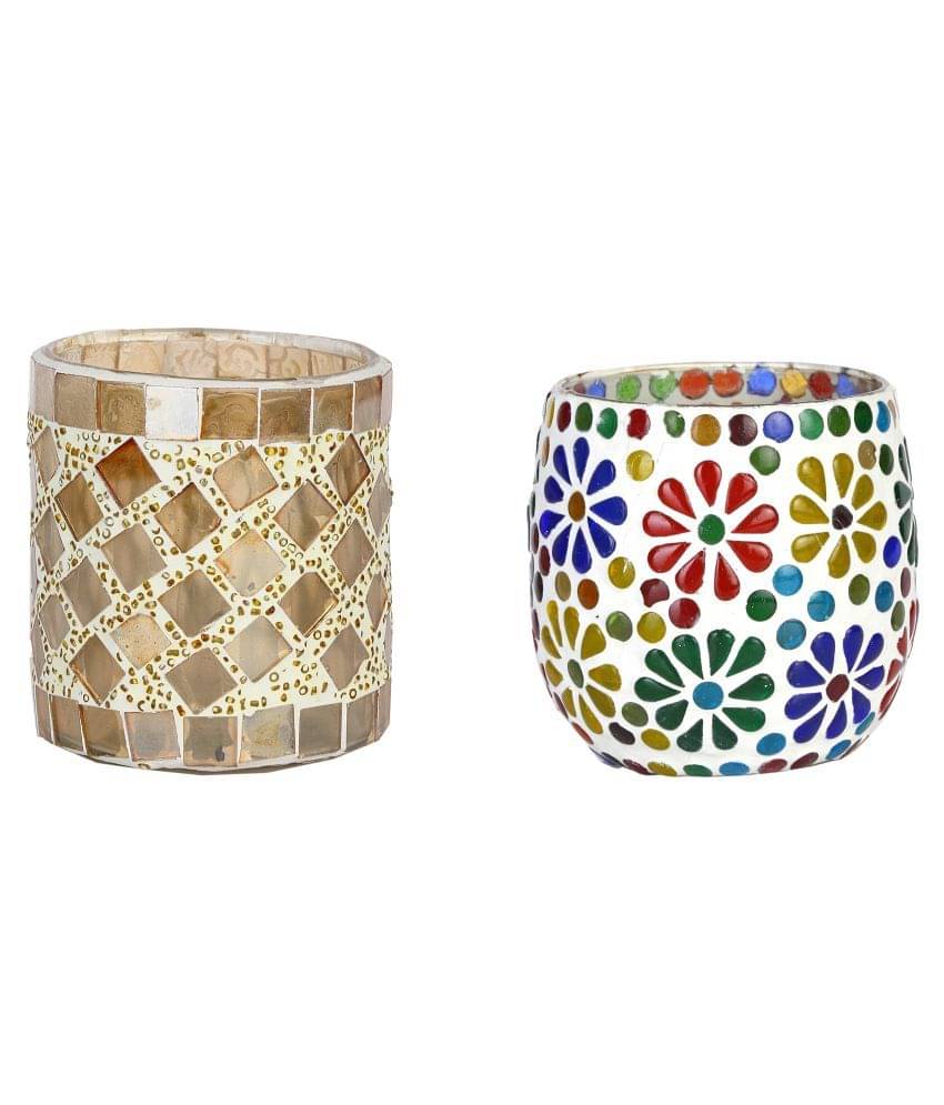 AFAST Multicolour Table Top Glass Tea Light Holder - Pack of 2 AFAST Multicolour Table Top Glass Tea Light Holder - Pack of 2