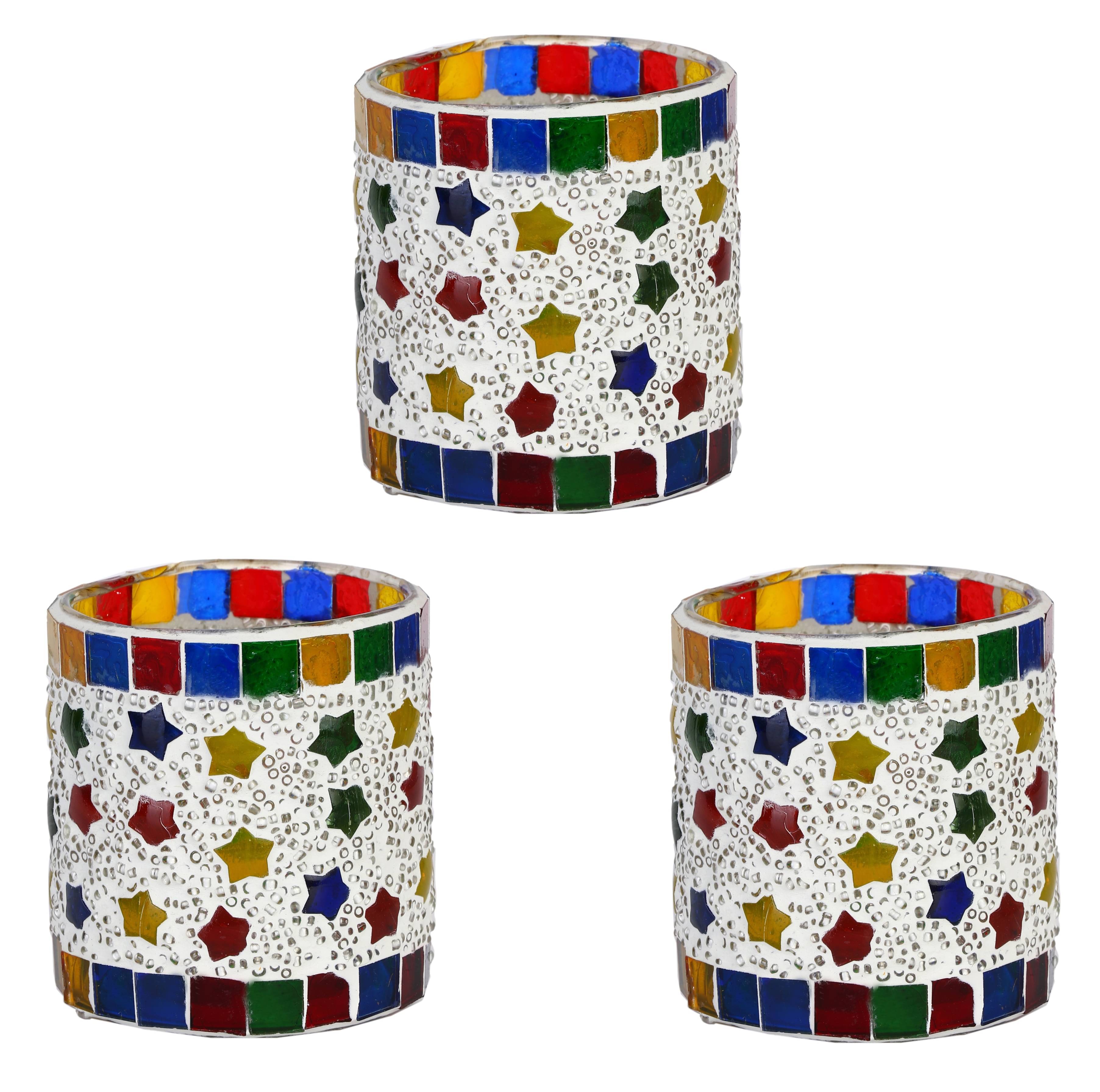 AFAST Multicolour Table Top Glass Tea Light Holder - Pack of 3 AFAST Multicolour Table Top Glass Tea Light Holder - Pack of 3