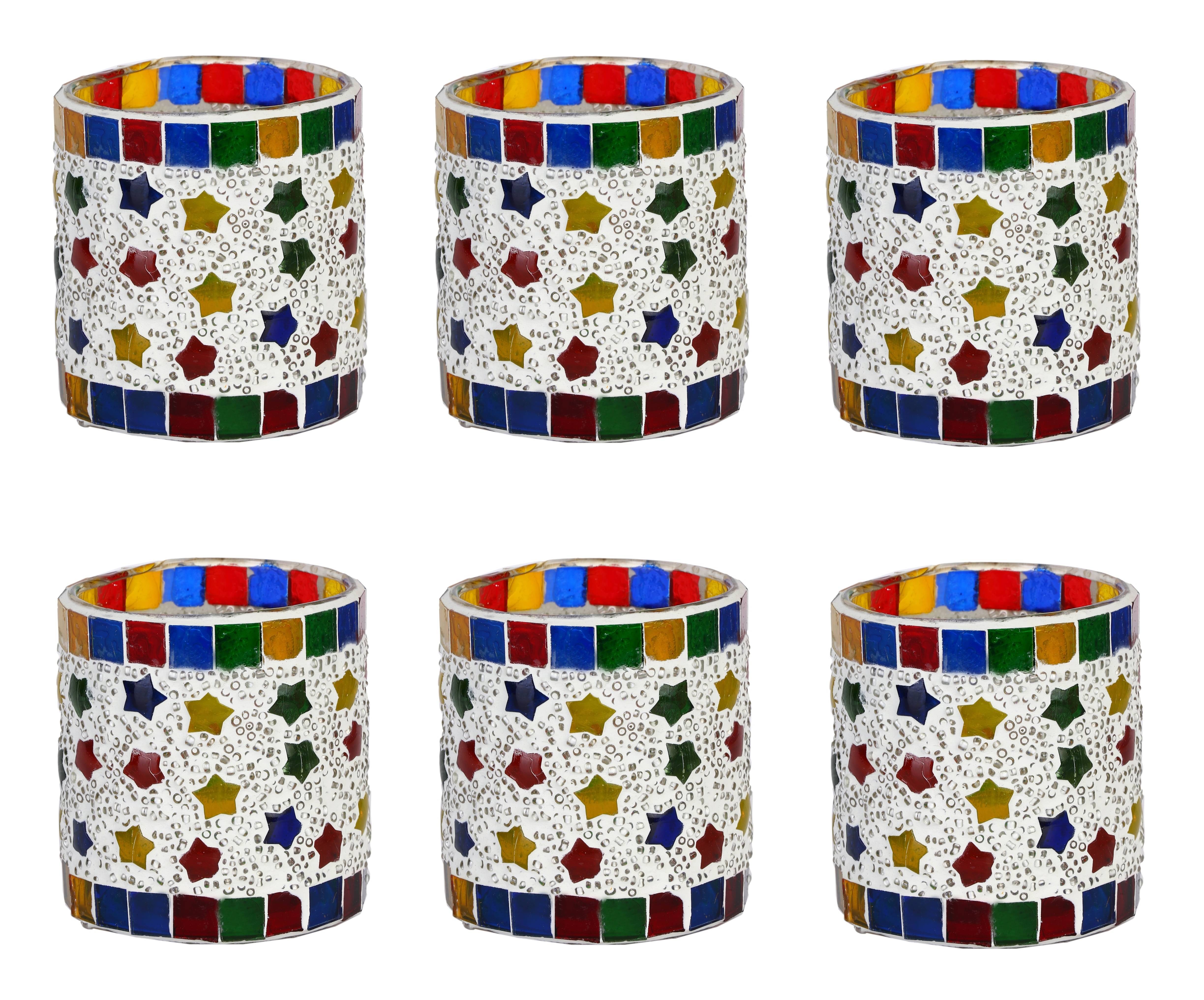 AFAST Multicolour Table Top Glass Tea Light Holder - Pack of 6 AFAST Multicolour Table Top Glass Tea Light Holder - Pack of 6