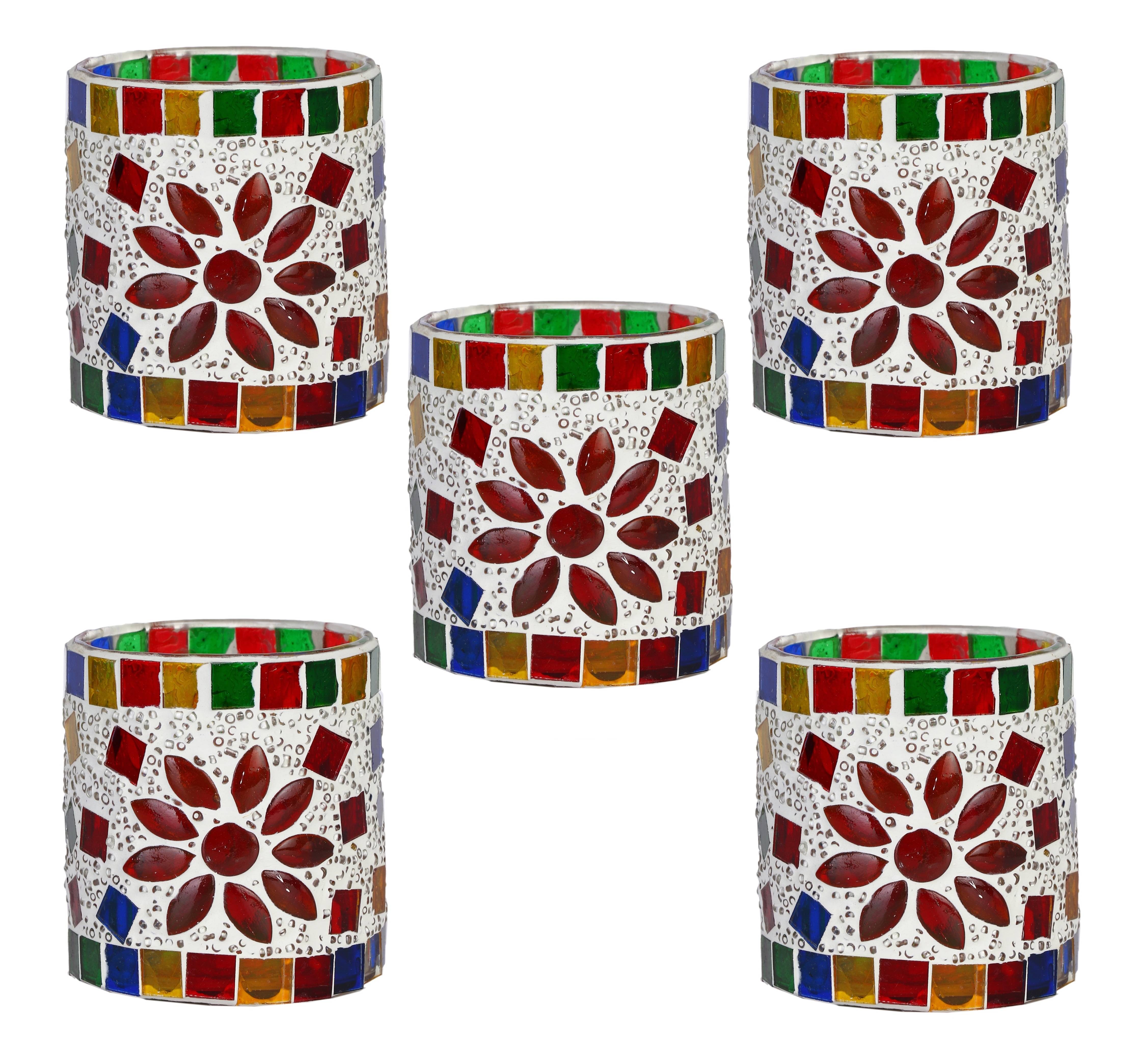     			AFAST Multicolour Table Top Glass Tea Light Holder - Pack of 5