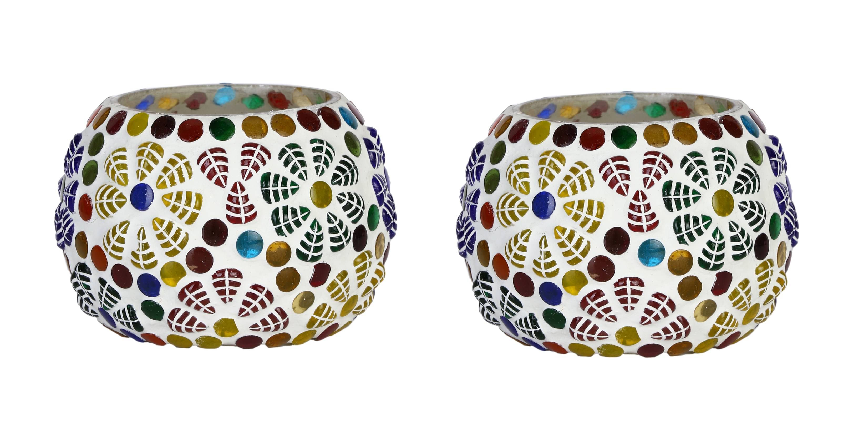     			AFAST Multicolour Table Top Glass Tea Light Holder - Pack of 2