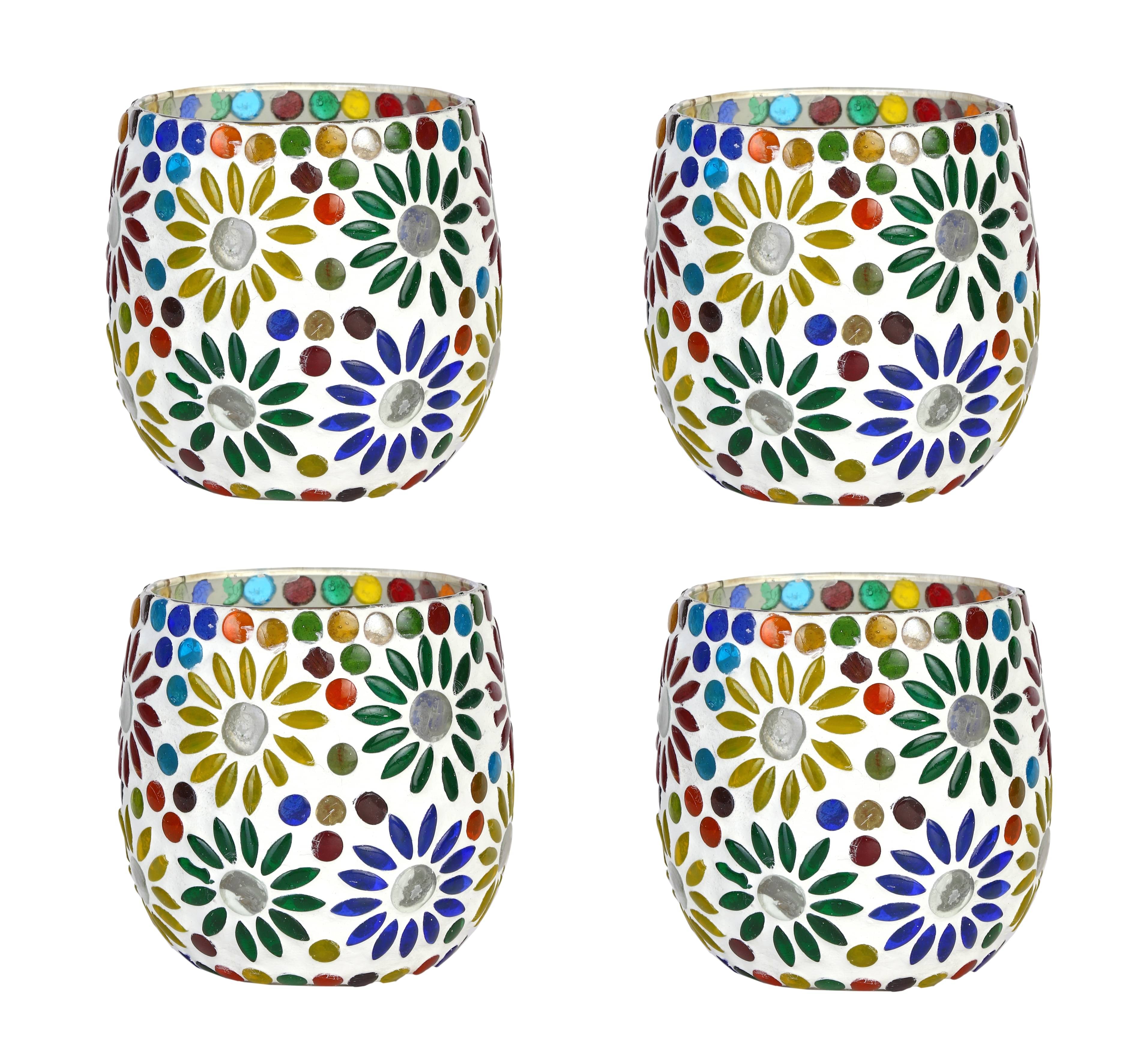 AFAST Multicolour Table Top Glass Tea Light Holder - Pack of 4 AFAST Multicolour Table Top Glass Tea Light Holder - Pack of 4