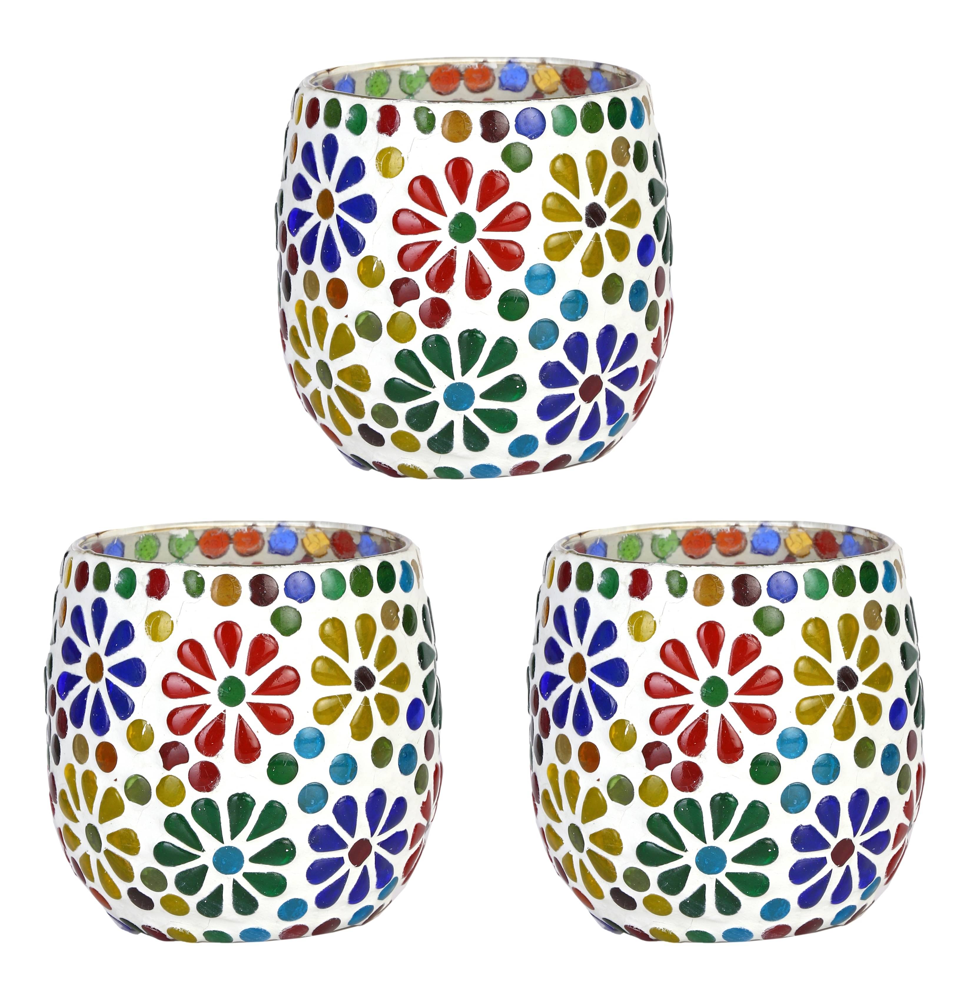 AFAST Multicolour Table Top Glass Tea Light Holder - Pack of 3 AFAST Multicolour Table Top Glass Tea Light Holder - Pack of 3