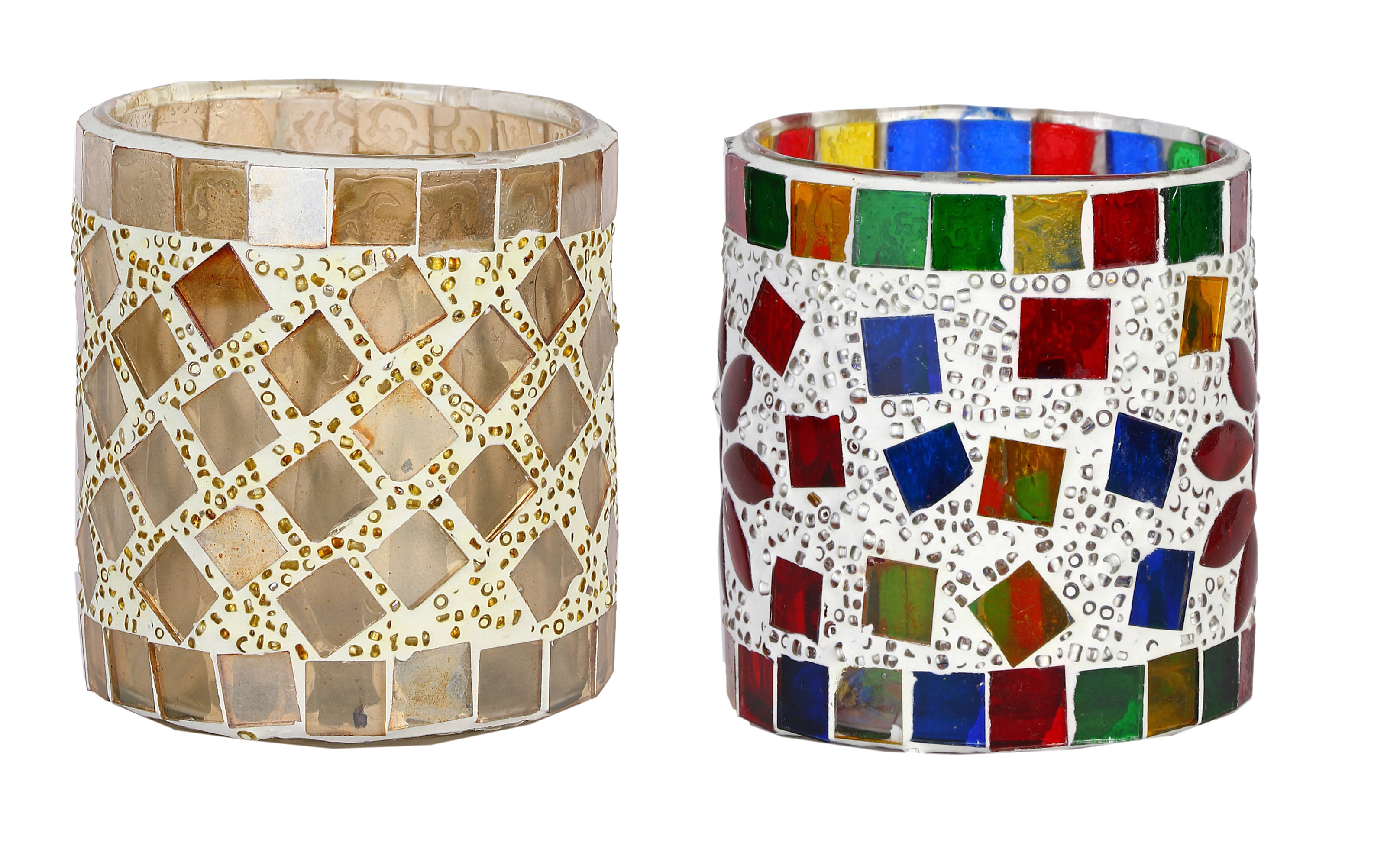     			AFAST Multicolour Table Top Glass Tea Light Holder - Pack of 2