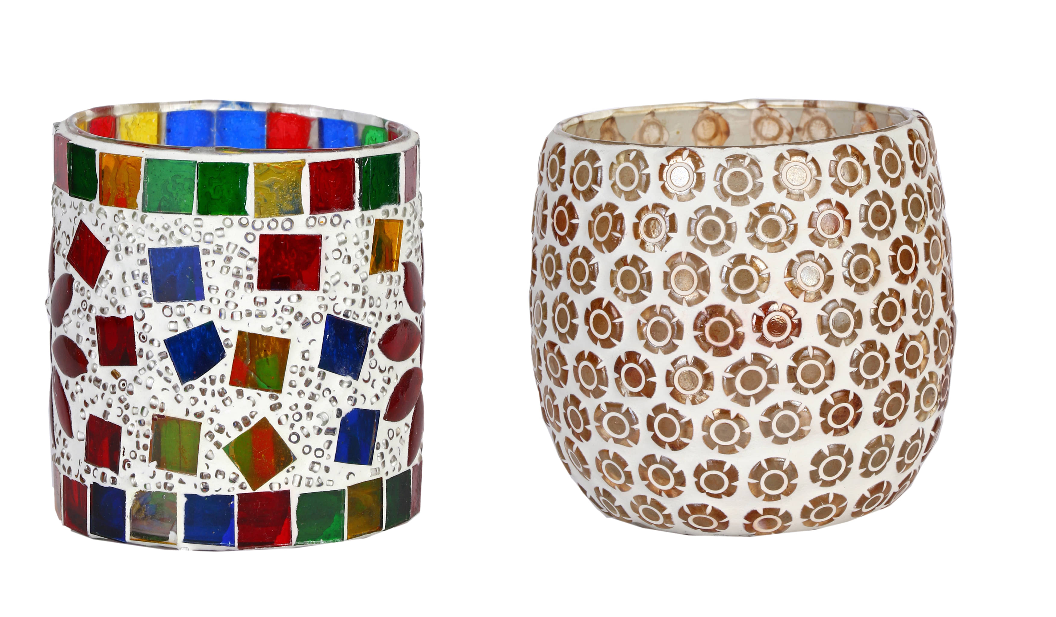 AFAST Multicolour Table Top Glass Tea Light Holder - Pack of 2 AFAST Multicolour Table Top Glass Tea Light Holder - Pack of 2