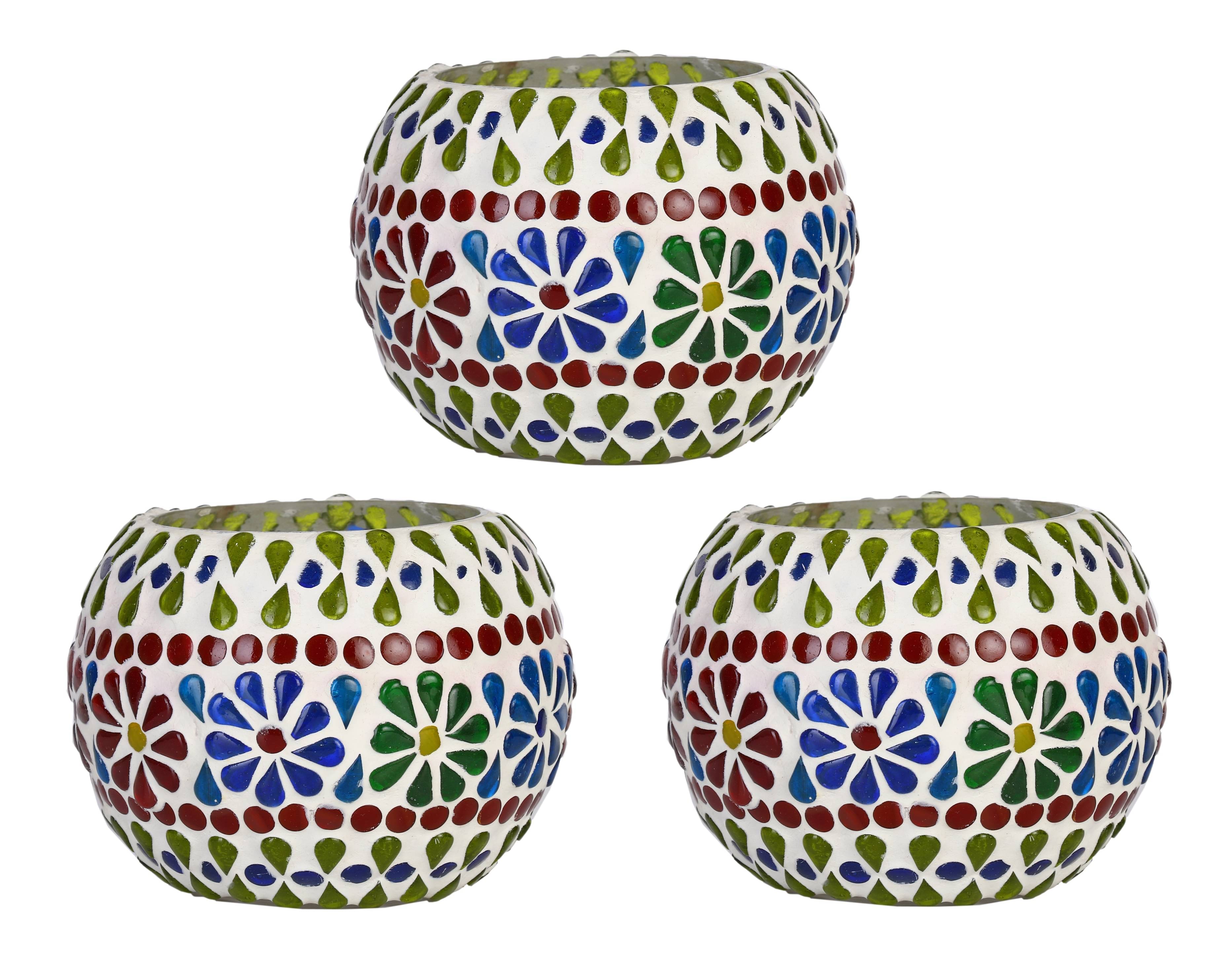     			AFAST Multicolour Table Top Glass Tea Light Holder - Pack of 3