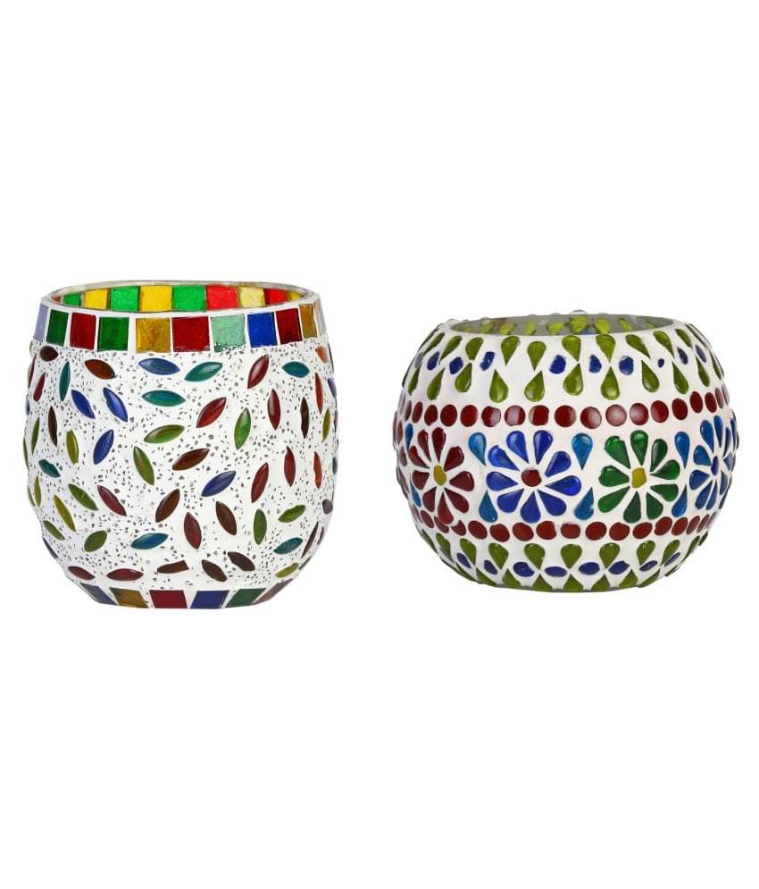 AFAST Multicolour Table Top Glass Tea Light Holder - Pack of 2 AFAST Multicolour Table Top Glass Tea Light Holder - Pack of 2