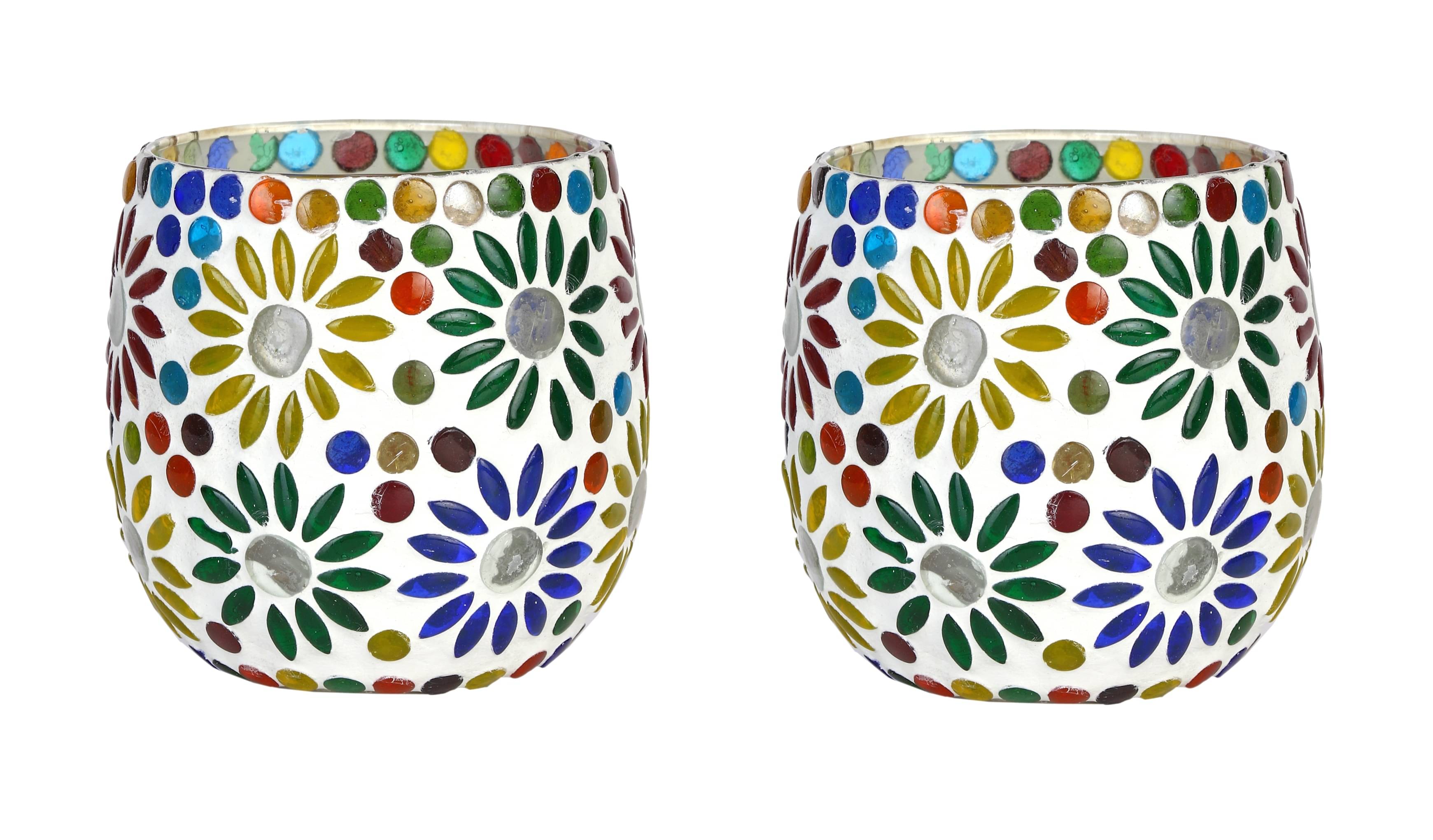 AFAST Multicolour Table Top Glass Tea Light Holder - Pack of 2 AFAST Multicolour Table Top Glass Tea Light Holder - Pack of 2