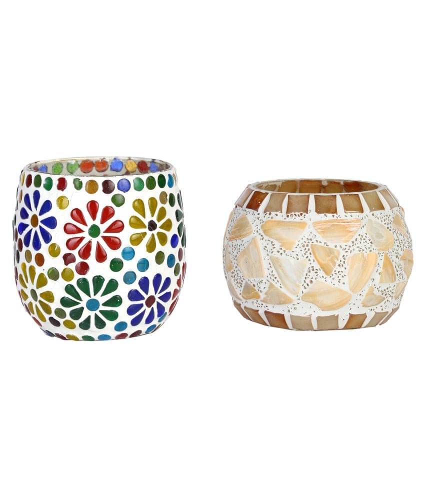     			AFAST Multicolour Table Top Glass Tea Light Holder - Pack of 2