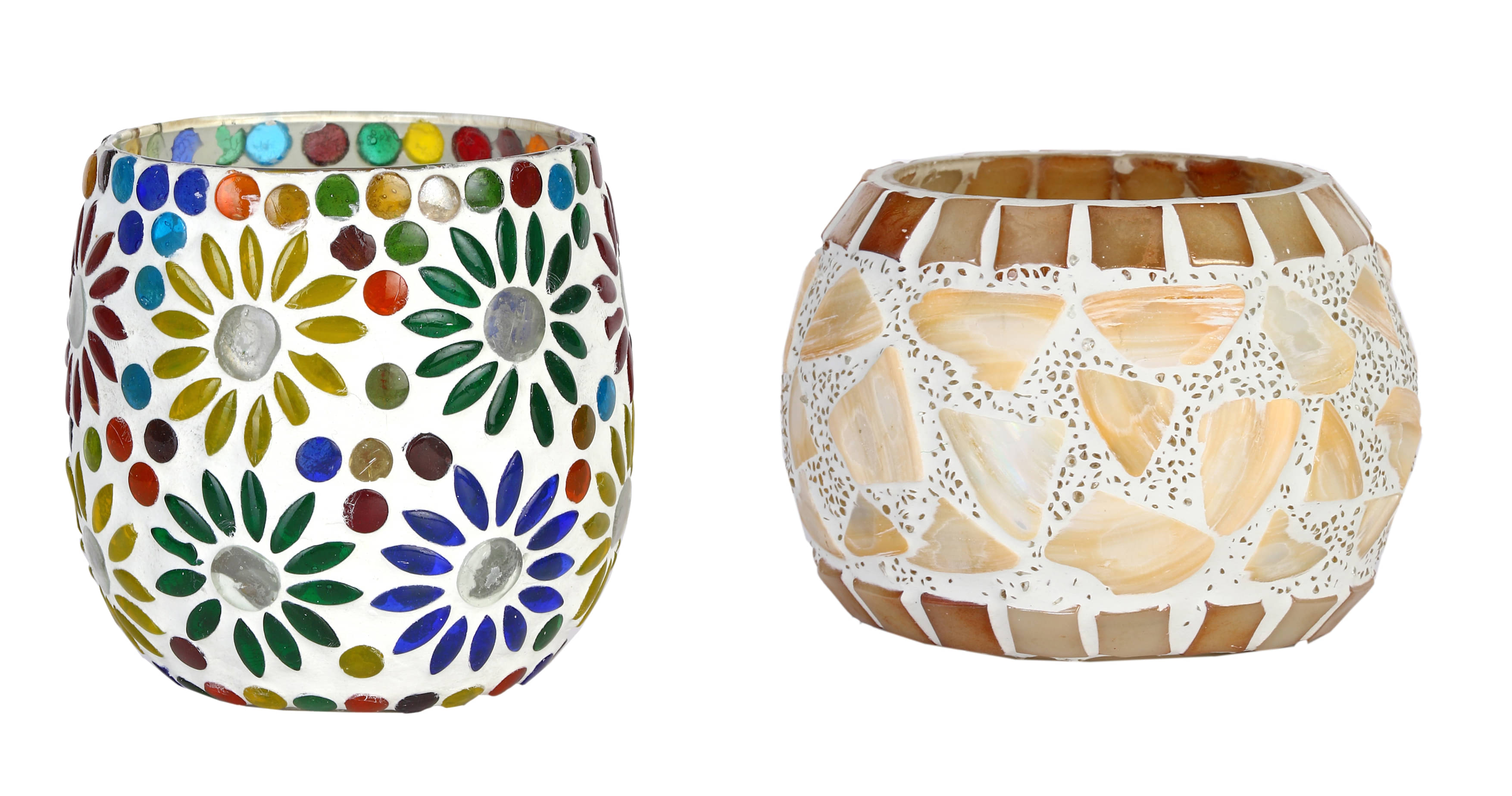 AFAST Multicolour Table Top Glass Tea Light Holder - Pack of 2 AFAST Multicolour Table Top Glass Tea Light Holder - Pack of 2
