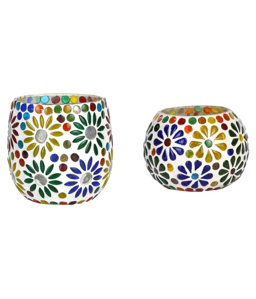     			AFAST Multicolour Table Top Glass Tea Light Holder - Pack of 2
