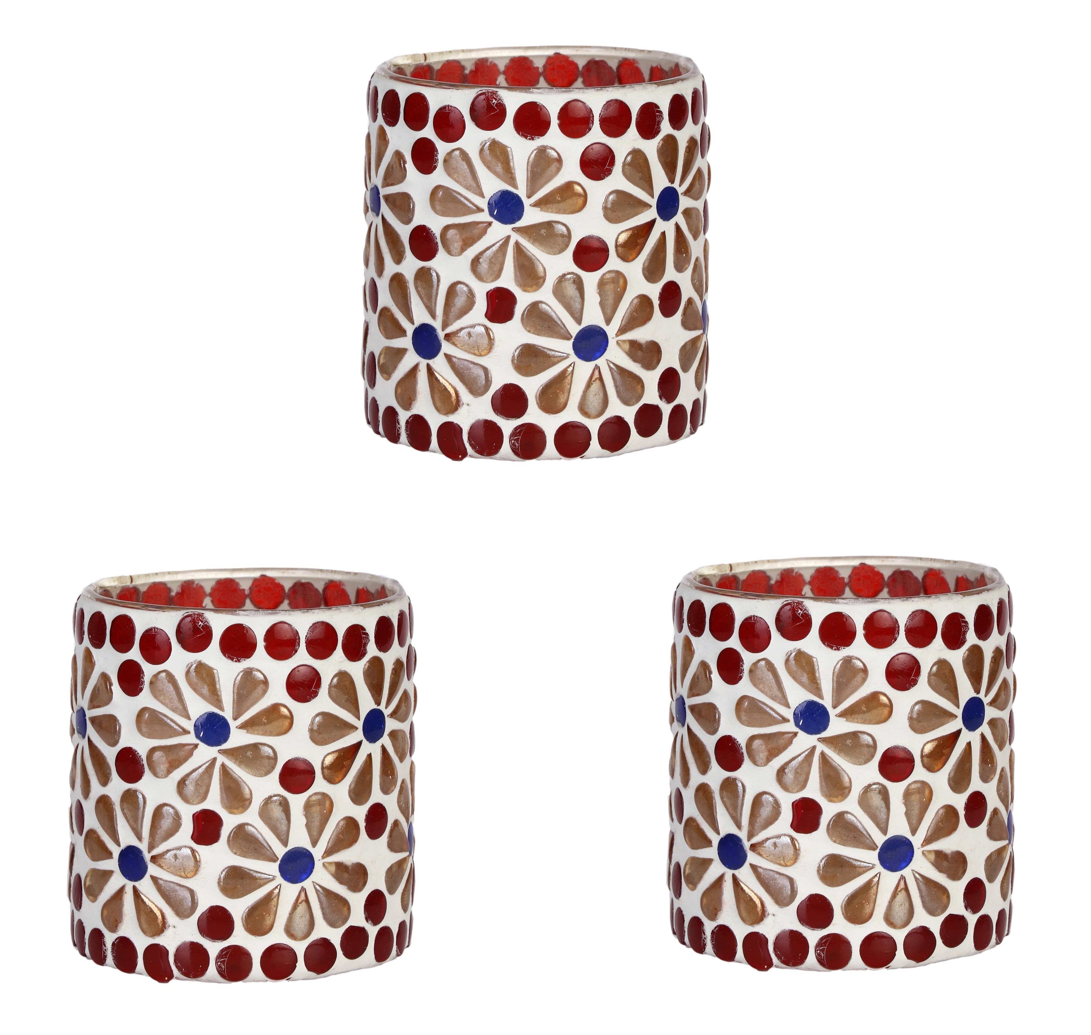     			AFAST Multicolour Table Top Glass Tea Light Holder - Pack of 3