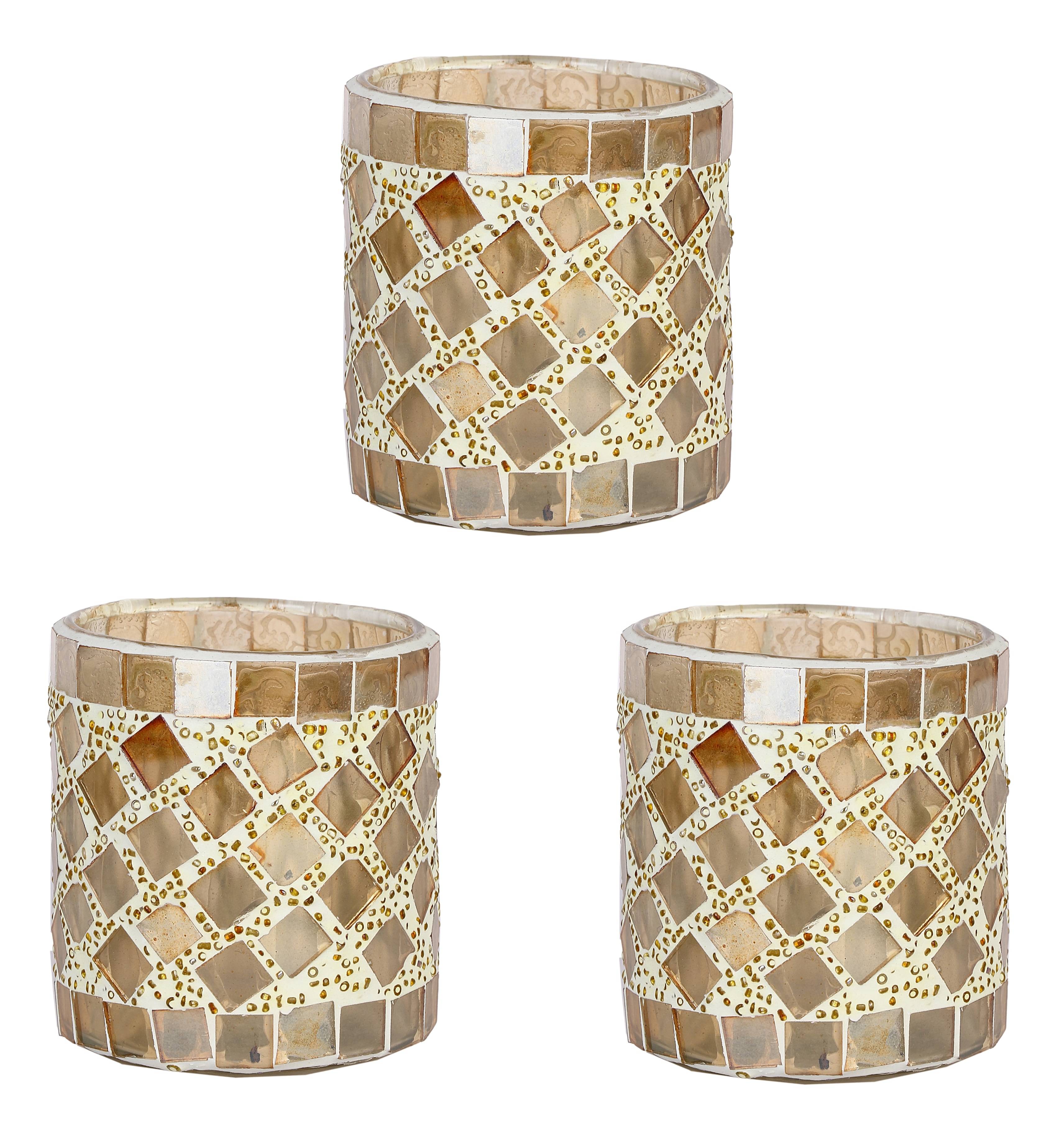 AFAST Multicolour Table Top Glass Tea Light Holder - Pack of 3 AFAST Multicolour Table Top Glass Tea Light Holder - Pack of 3