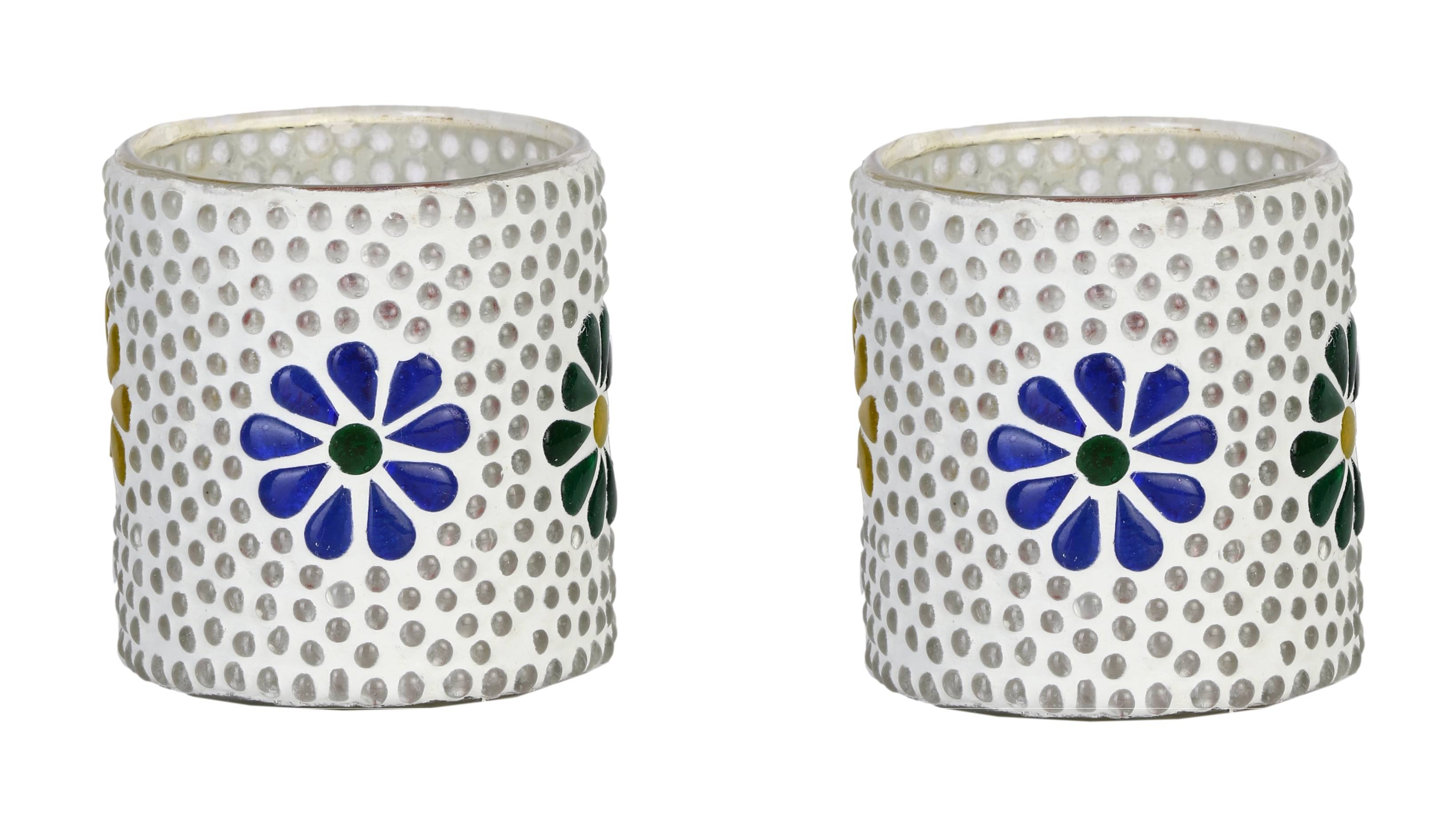     			AFAST Multicolour Table Top Glass Tea Light Holder - Pack of 2