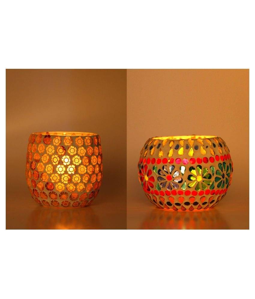 AFAST Multicolour Table Top Glass Tea Light Holder - Pack of 2 AFAST Multicolour Table Top Glass Tea Light Holder - Pack of 2