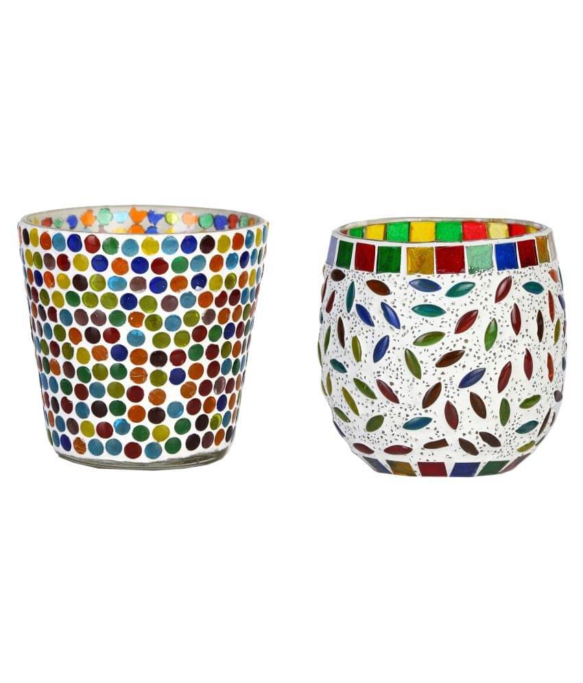 AFAST Multicolour Table Top Glass Tea Light Holder - Pack of 2 AFAST Multicolour Table Top Glass Tea Light Holder - Pack of 2