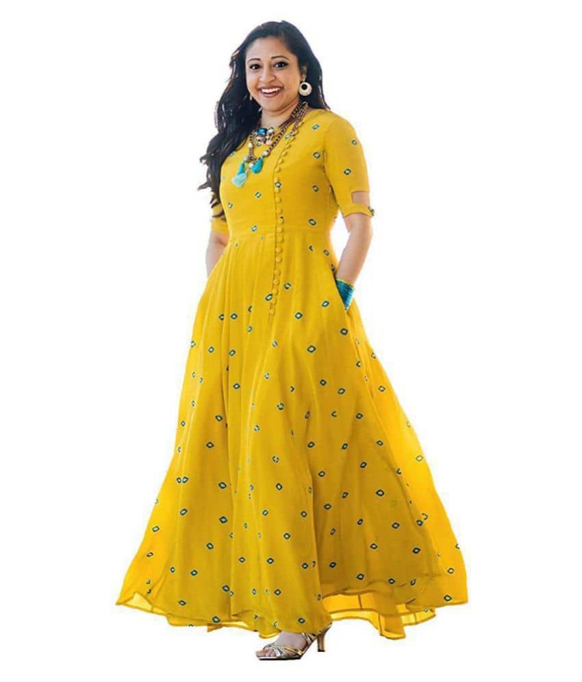 Buy24r Yellow Rayon Anarkali Kurti - Kurtis, Tunics | Buy online on ZillyBuy