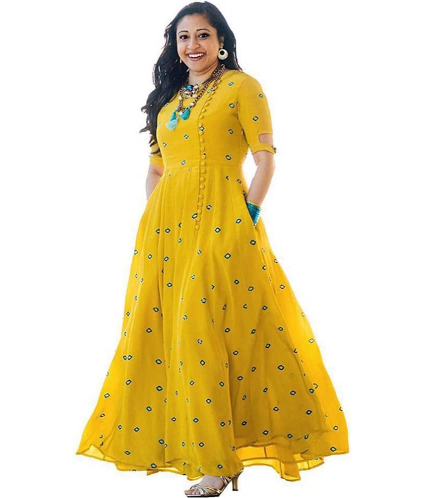 Buy24r Yellow Rayon Anarkali Kurti - Kurtis, Tunics | Buy online on ZillyBuy