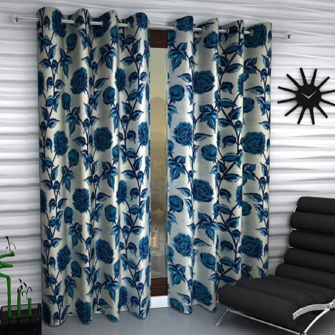 Tanishka Fabs Semi-Transparent Curtain 9 ft ( Pack of 2 ) - Blue Tanishka Fabs Semi-Transparent Curtain 9 ft ( Pack of 2 ) - Blue