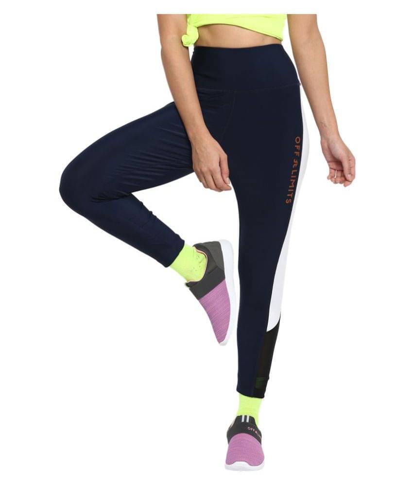     			OFF LIMITS Navy Polyester Color Blocking Tights