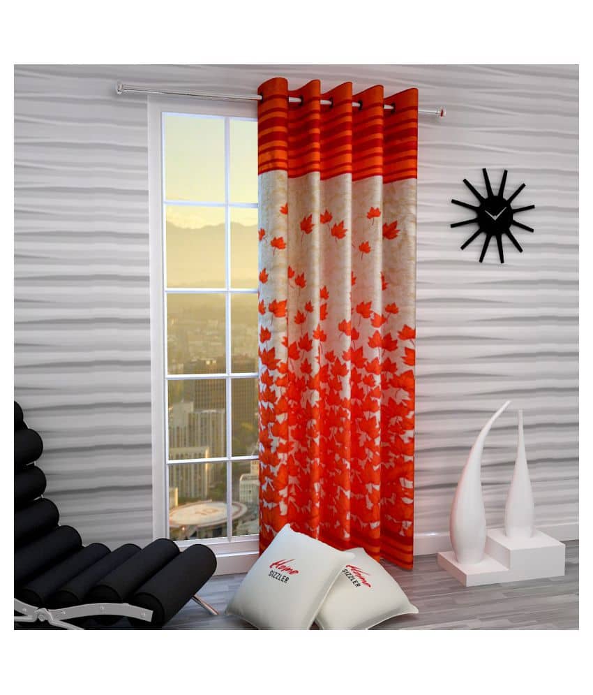 Home Sizzler Single Door Semi-Transparent Eyelet Polyester Curtains Rust (2pc, 4Ft X 7 Ft)