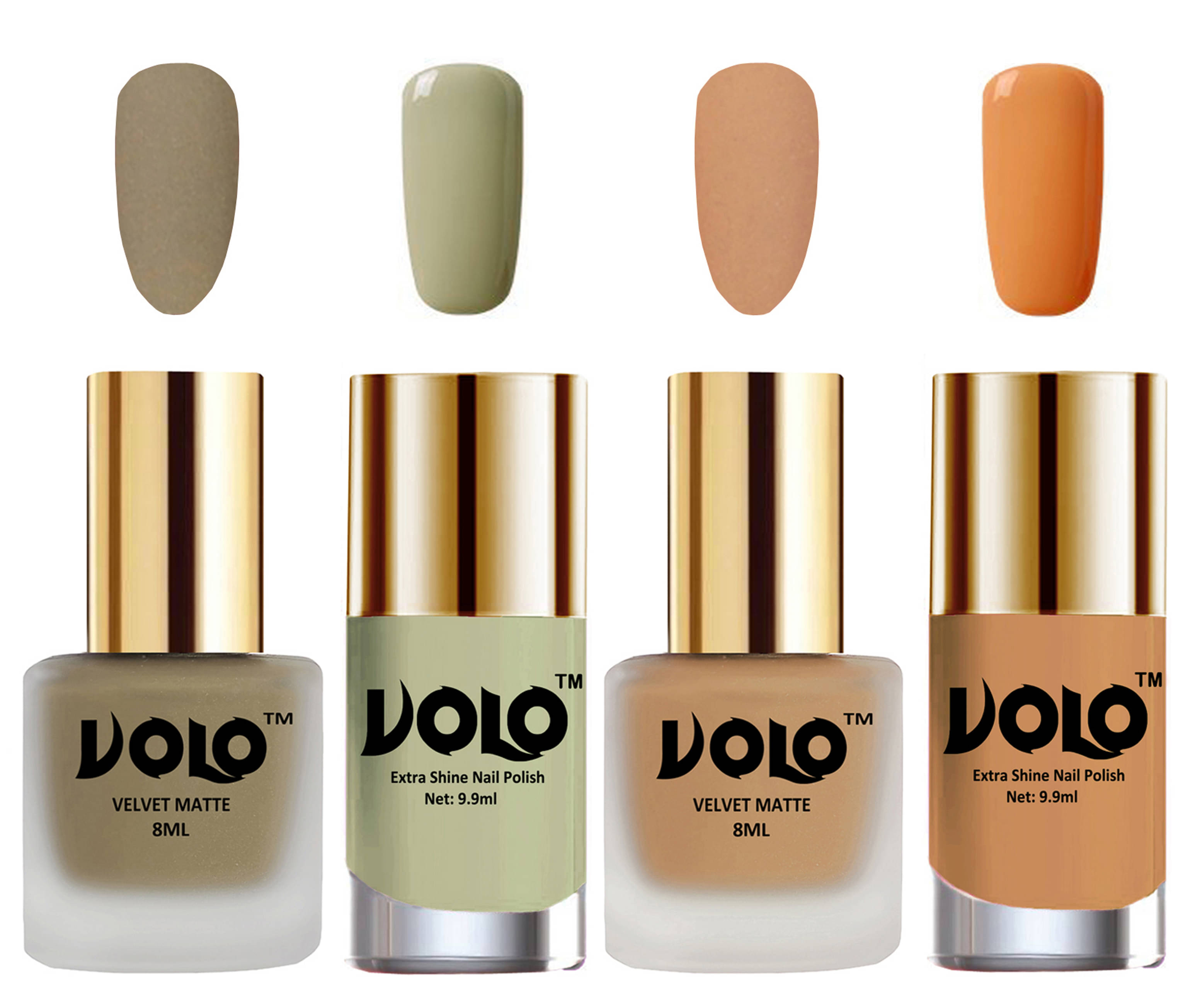     			VOLO Extra Shine AND Dull Velvet Matte Nail Polish Nude,Nude,Grey, Nude Glossy Pack of 4 36 mL