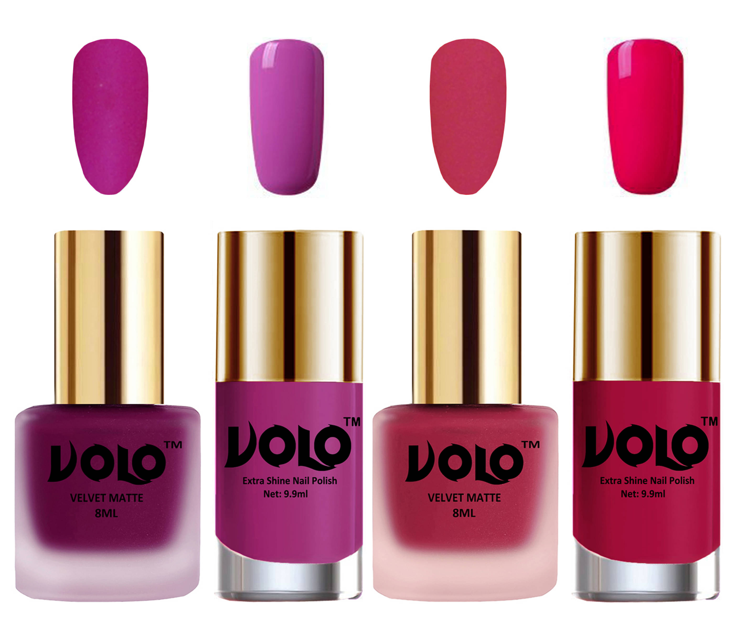 VOLO Extra Shine AND Dull Velvet Matte Nail Polish Magenta,Pink,Pink, Magenta Matte Pack of 4 36 mL VOLO Extra Shine AND Dull Velvet Matte Nail Polish Magenta,Pink,Pink, Magenta Matte Pack of 4 36 mL