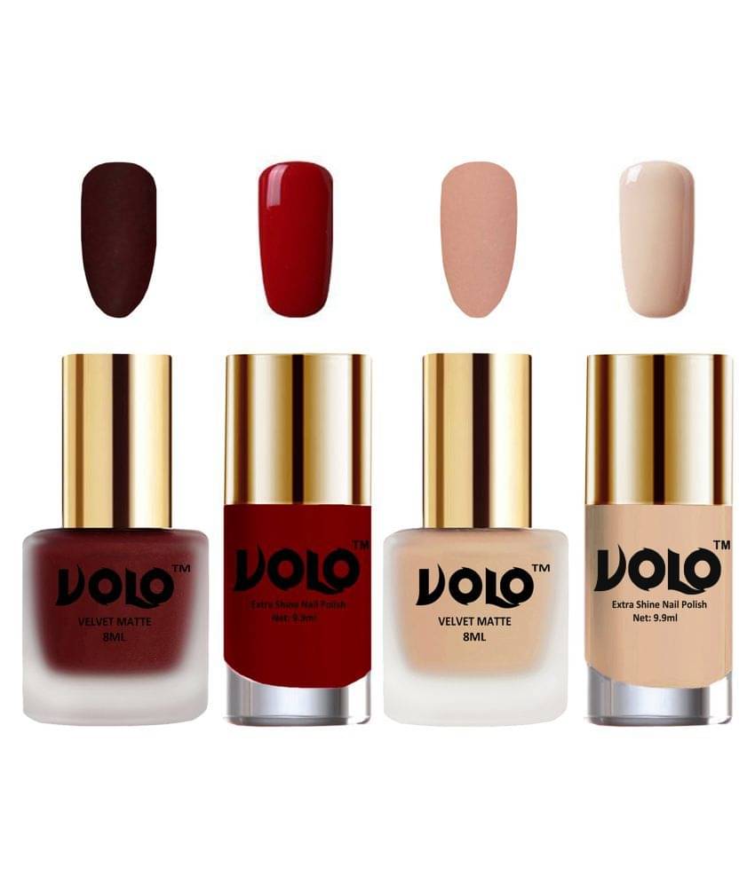 VOLO Extra Shine AND Dull Velvet Matte Nail Polish Maroon,Nude,Red, Nude Glossy Pack of 4 36 mL VOLO Extra Shine AND Dull Velvet Matte Nail Polish Maroon,Nude,Red, Nude Glossy Pack of 4 36 mL