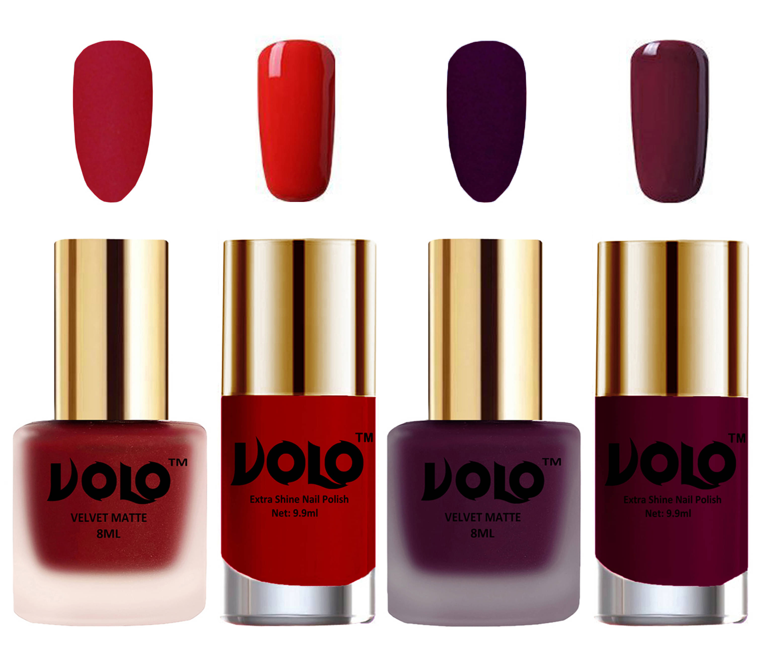 VOLO Extra Shine AND Dull Velvet Matte Nail Polish Red,Wine,Orange, Wine Matte Pack of 4 36 mL VOLO Extra Shine AND Dull Velvet Matte Nail Polish Red,Wine,Orange, Wine Matte Pack of 4 36 mL