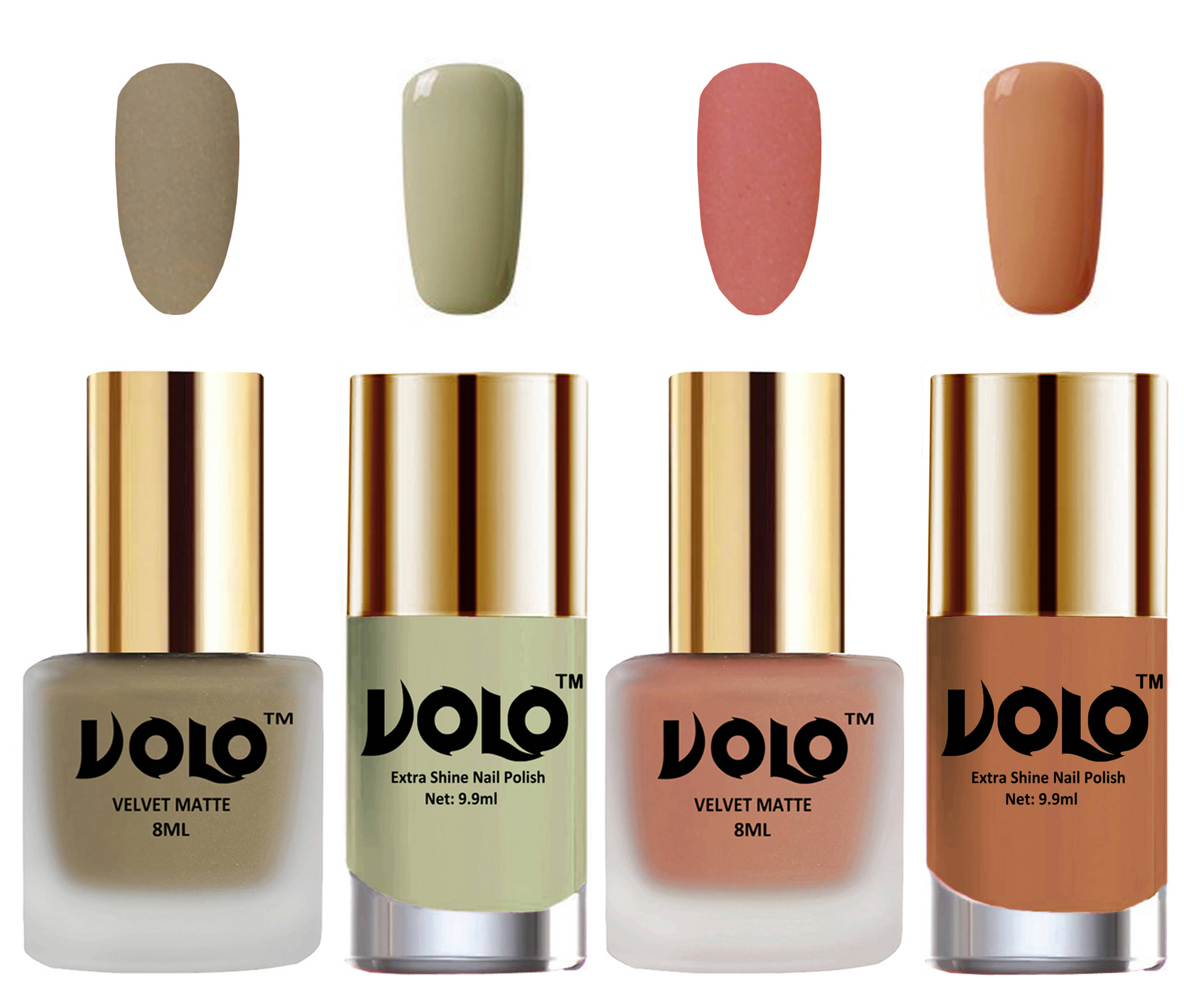 VOLO Extra Shine AND Dull Velvet Matte Nail Polish Nude,Peach,Grey, Nude Glossy Pack of 4 36 mL VOLO Extra Shine AND Dull Velvet Matte Nail Polish Nude,Peach,Grey, Nude Glossy Pack of 4 36 mL
