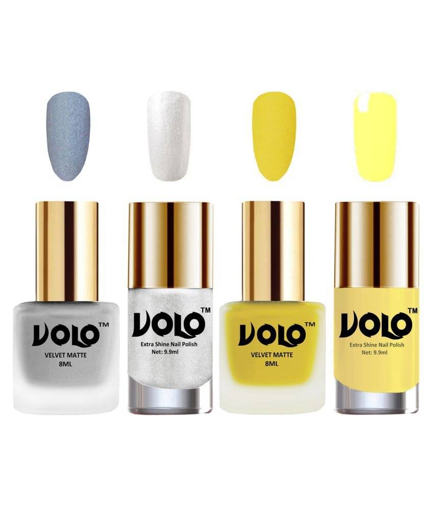VOLO Extra Shine AND Dull Velvet Matte Nail Polish Silver,Yellow,Silver Yellow Matte Pack of 4 36 mL VOLO Extra Shine AND Dull Velvet Matte Nail Polish Silver,Yellow,Silver Yellow Matte Pack of 4 36 mL